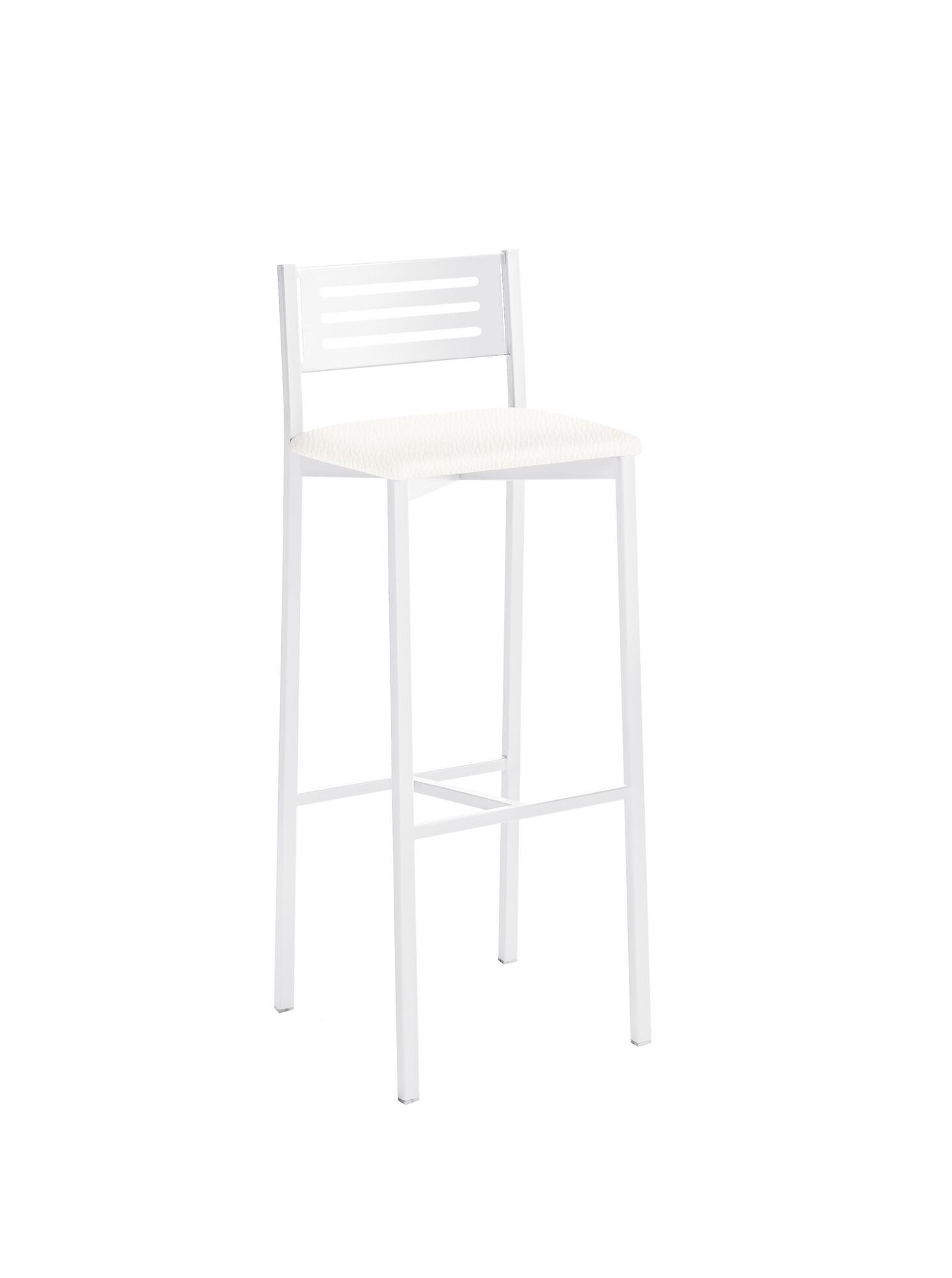 Taburete de estructura color blanco texturizado y asiento blanco de 33 x 77 cm