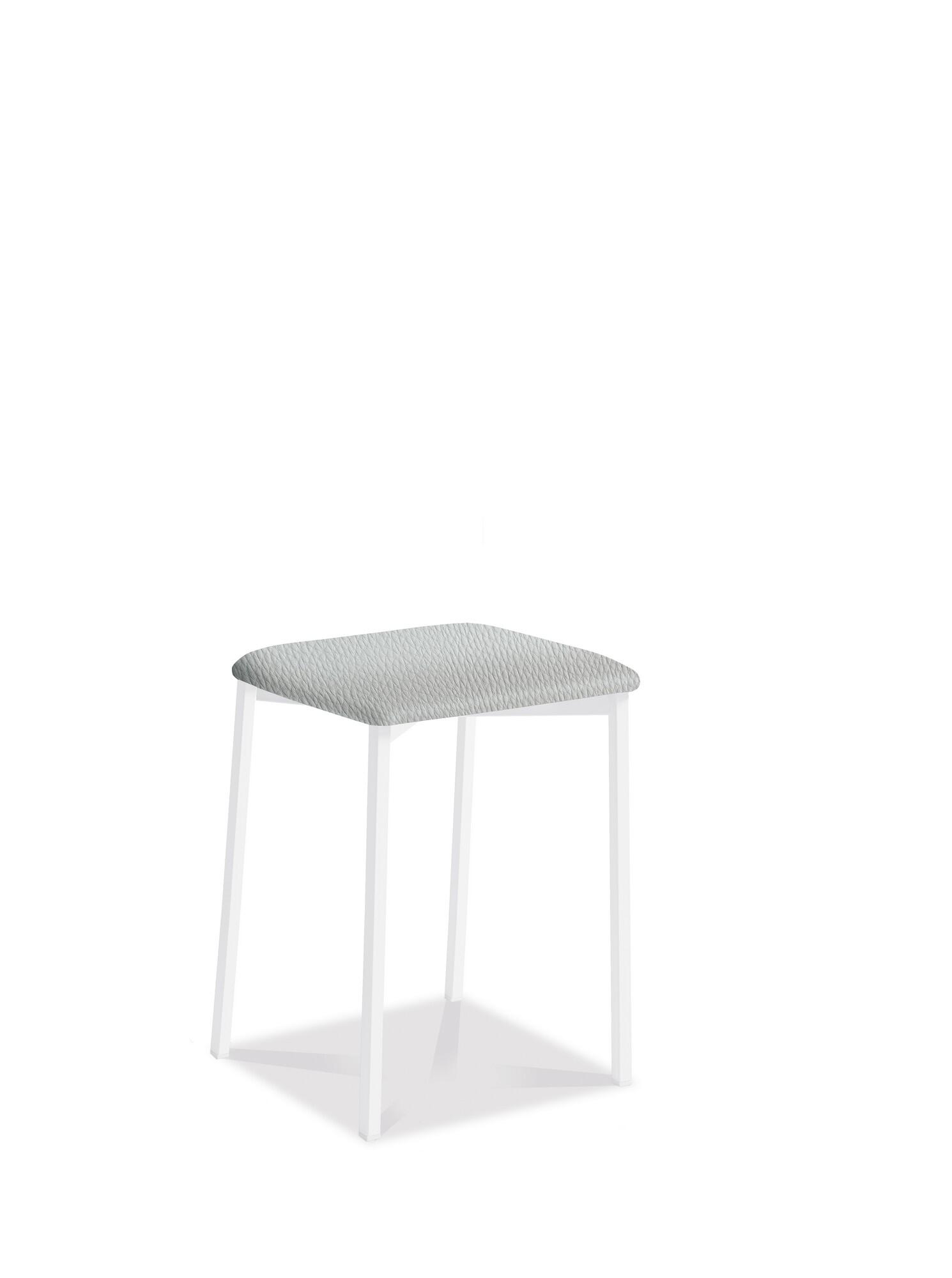 Taburete de estructura color blanco texturizado y asiento plata de 33 x 47 cm
