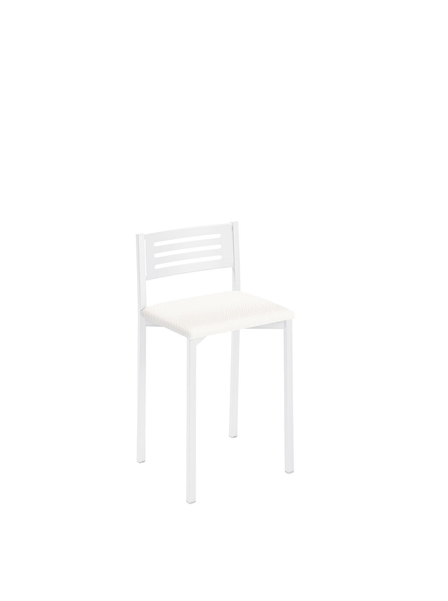 Taburete de estructura color blanco texturizado y asiento blanco de 33 x 47 cm