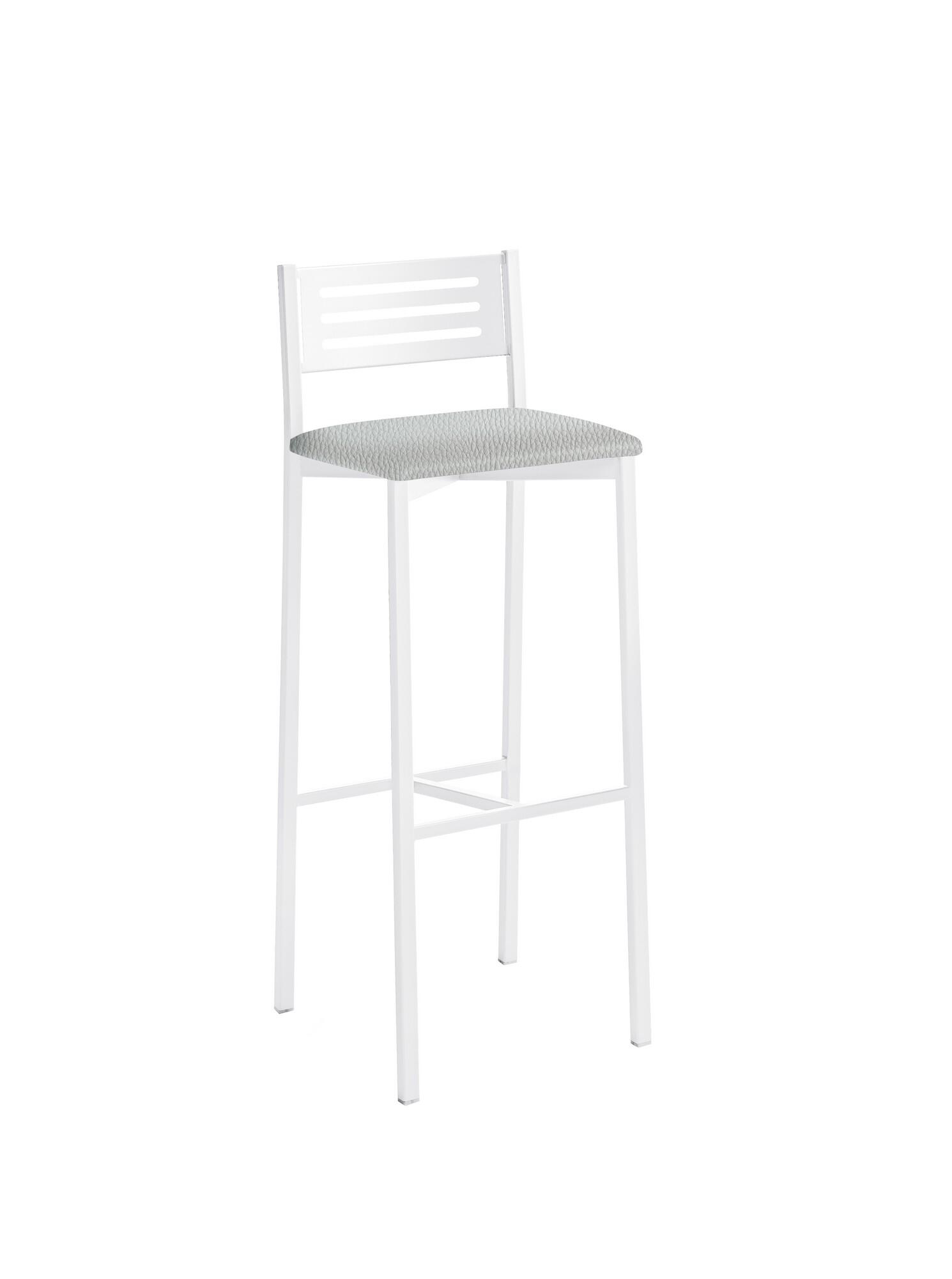 Taburete de estructura color blanco texturizado y asiento plata de 33 x 77 cm