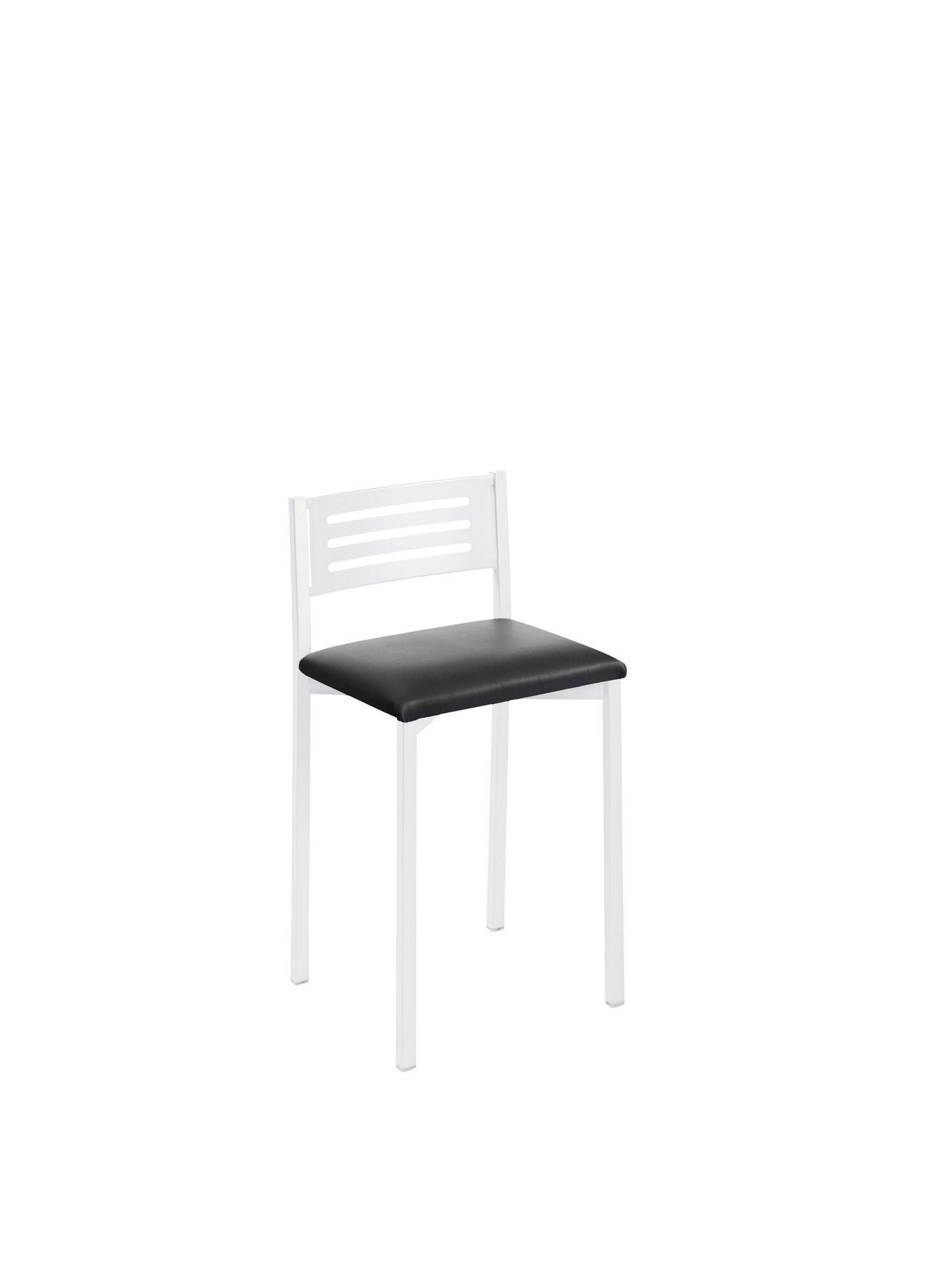 Taburete de estructura color blanco texturizado y asiento negro de 33 x 47 cm