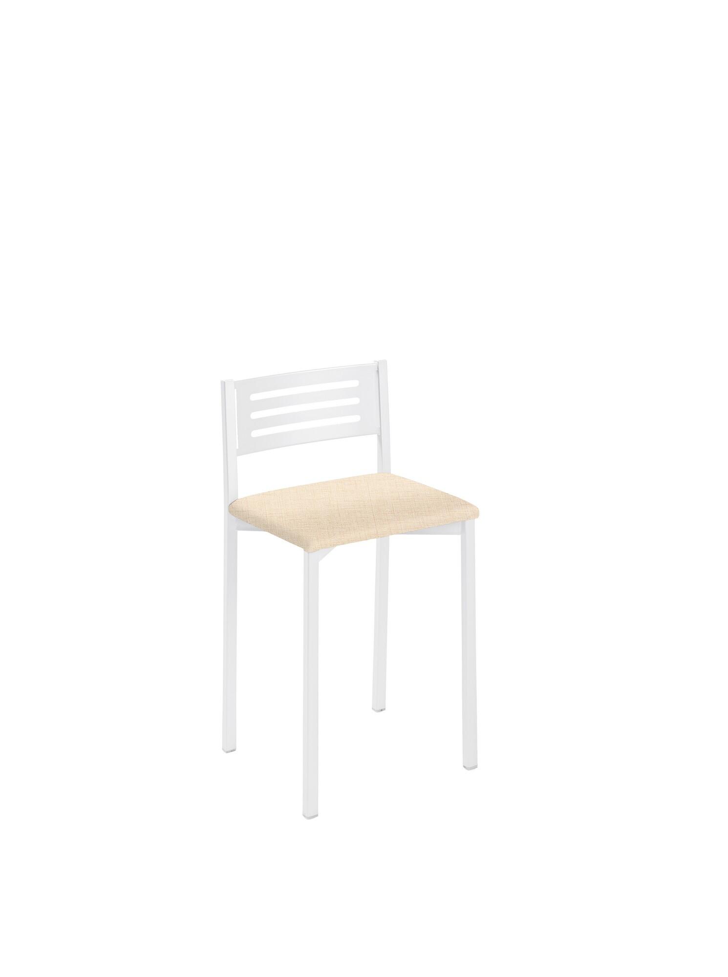 Taburete de estructura color blanco texturizado y asiento arena de 33 x 47 cm