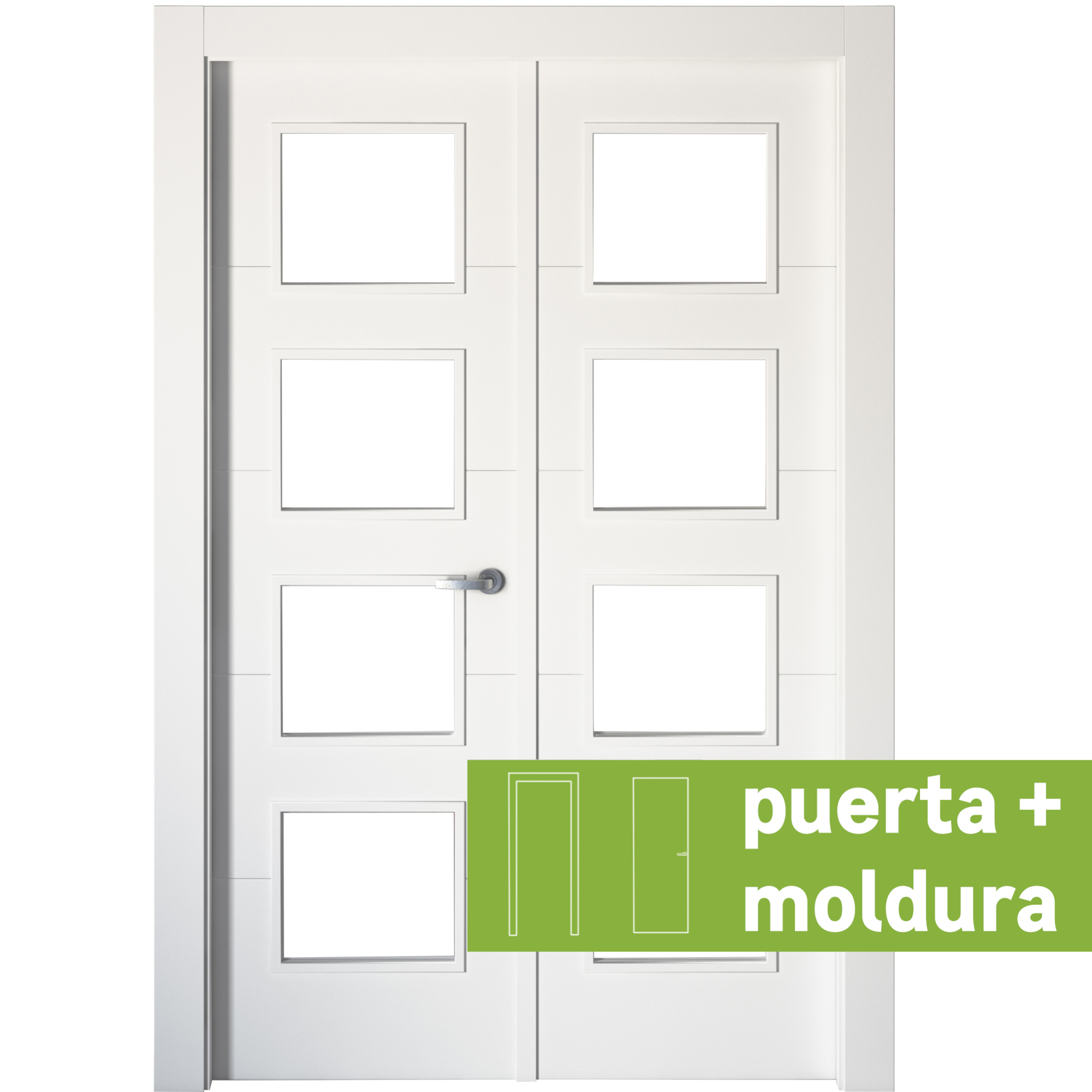 Conjunto de puerta doble con cristal lucerna plus 145cm (72+72) izda + tapetas de la marca Sin marca