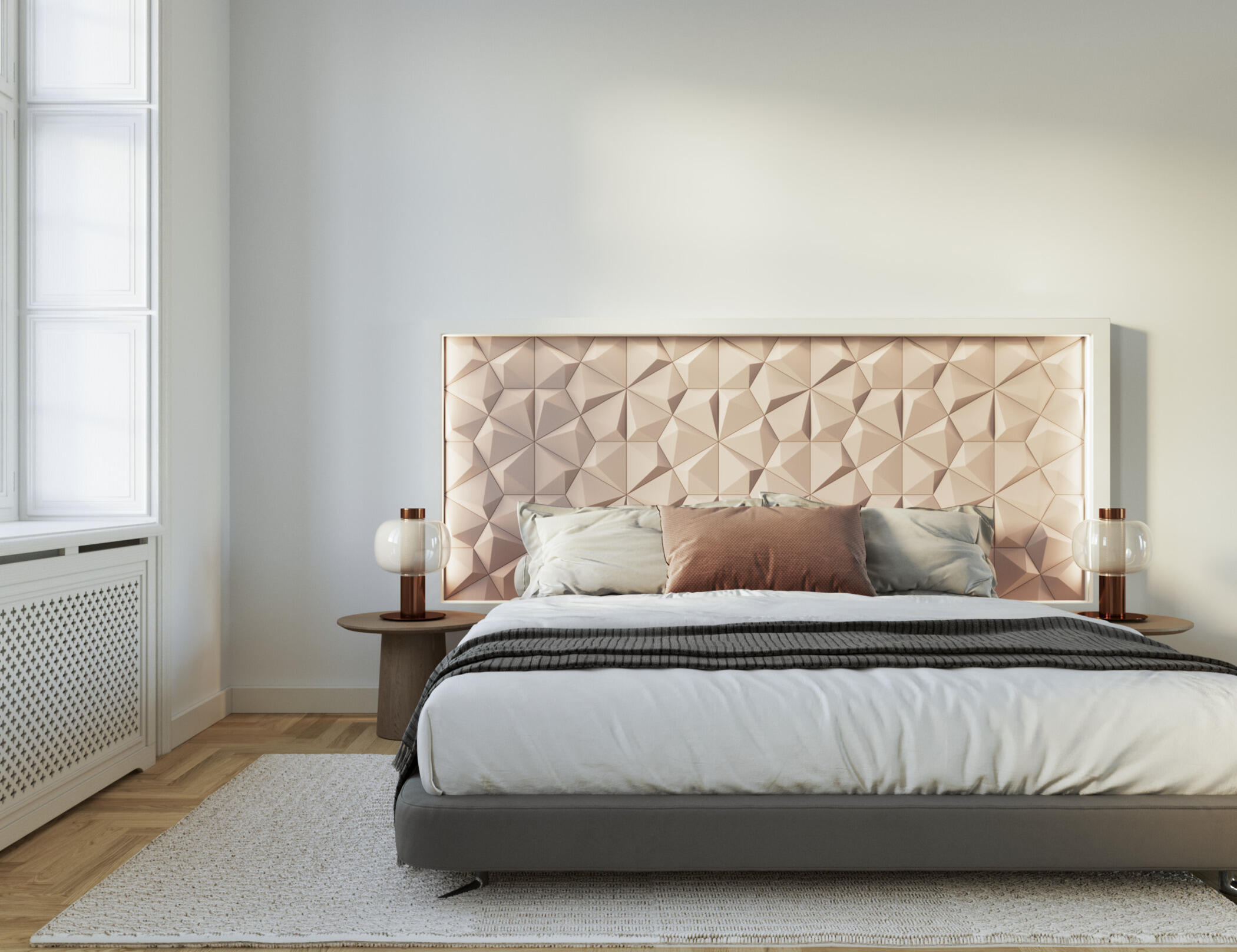 Cabecero de cama niza con led lacado rosa de 182x88x6.5cm (anchoxaltoxfondo) de la marca OKIUN