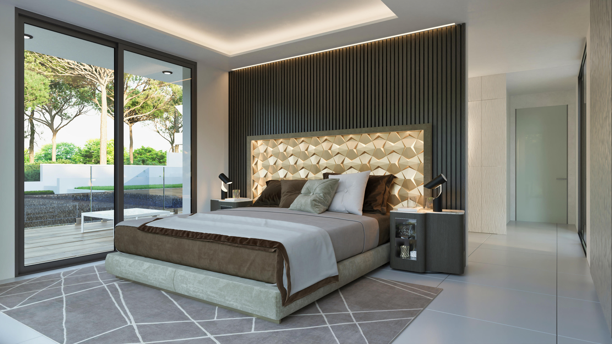 Cabecero de cama sidney con led oro efecto metálico 173x90x6.5cm de la marca OKIUN