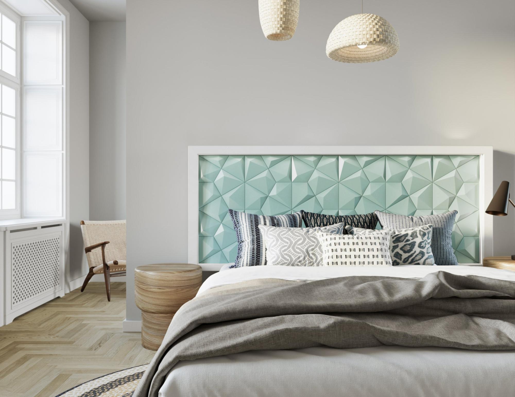 Cabecero de cama niza con led lacado azul de 146x88x6cm (anchoxaltoxfondo) de la marca OKIUN