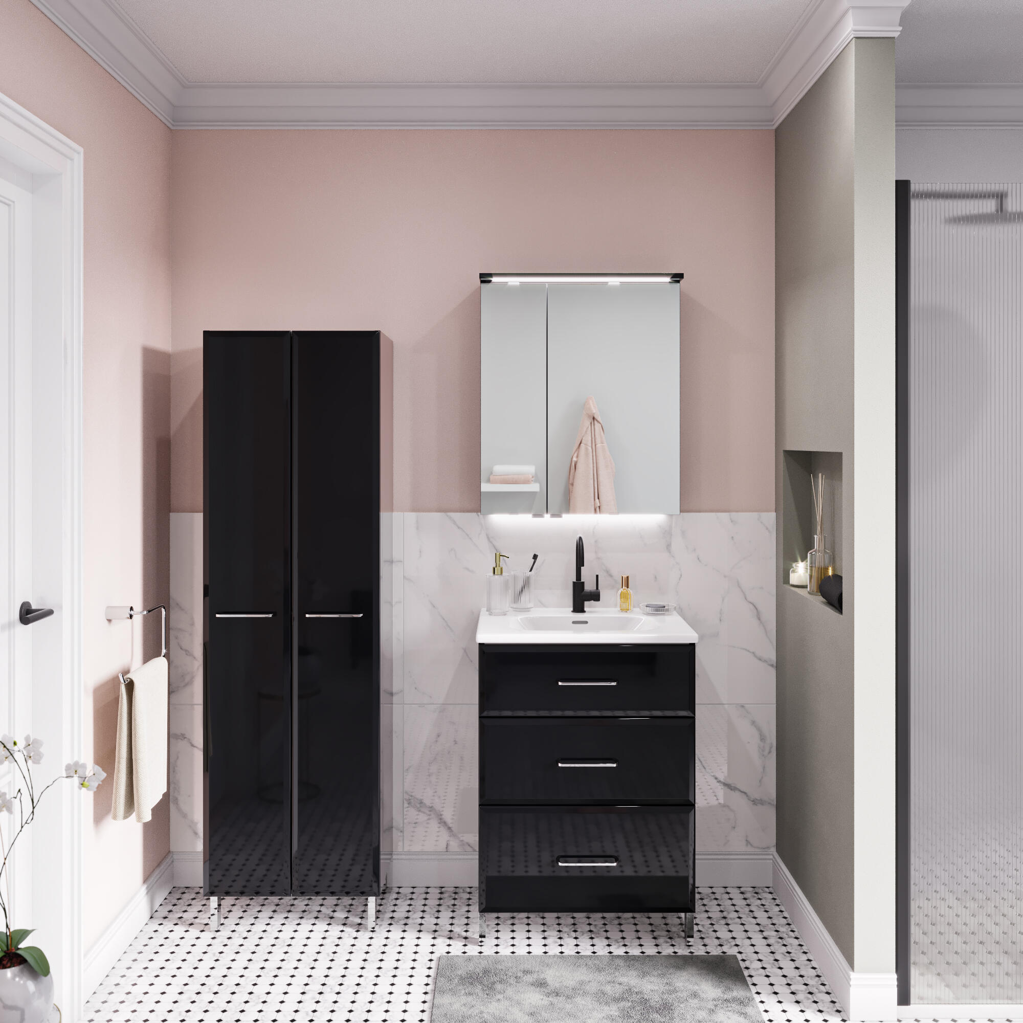 Mueble de baño con lavabo opale2 negro 60x45 cm