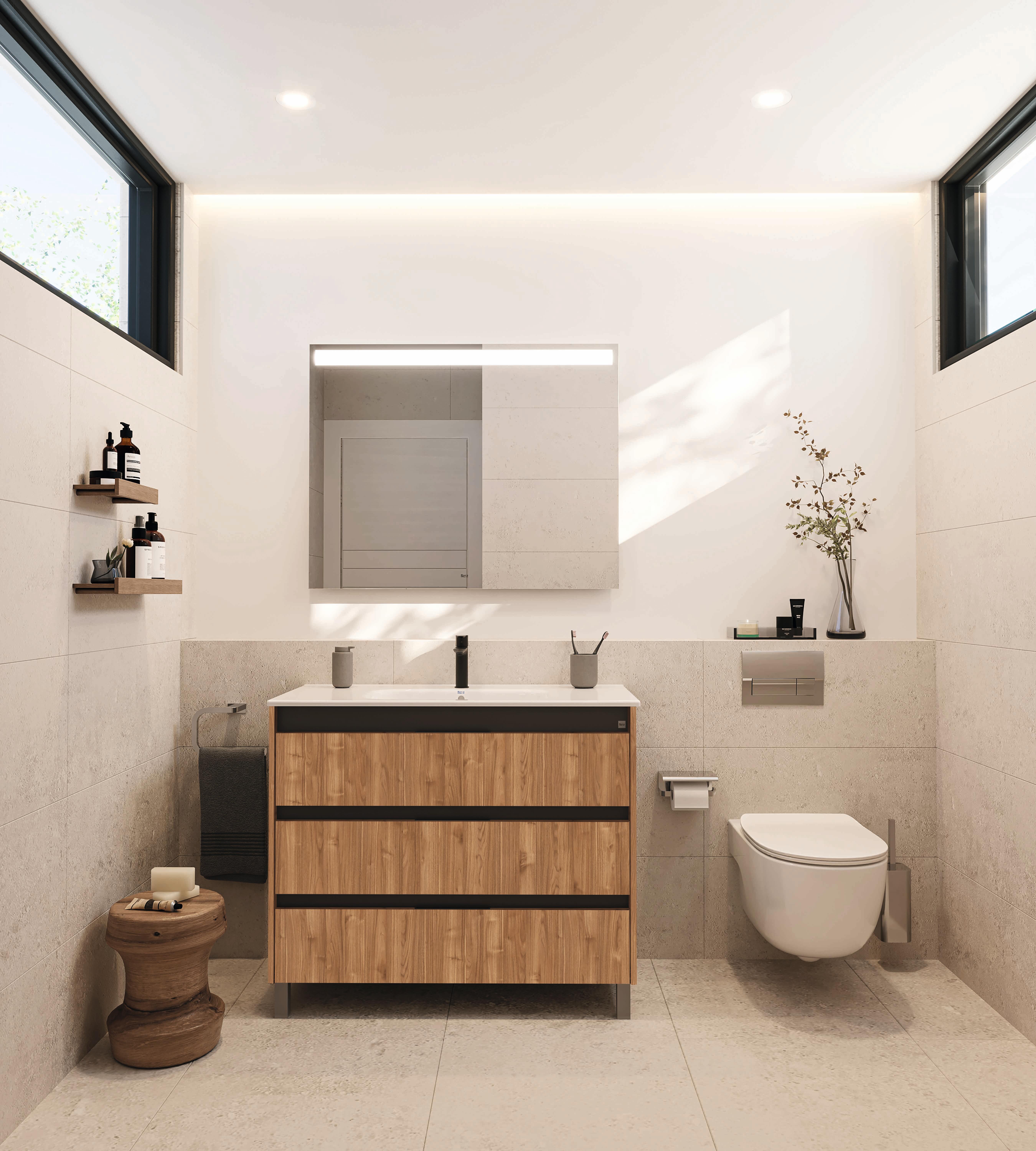 Mueble de baño con lavabo alpine roca nogal 80x45 cm