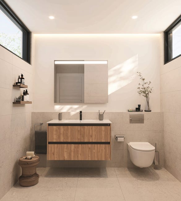 regular habilidad Geometría Mueble de baño con lavabo Alpine ROCA nogal 100x45 cm | Leroy Merlin