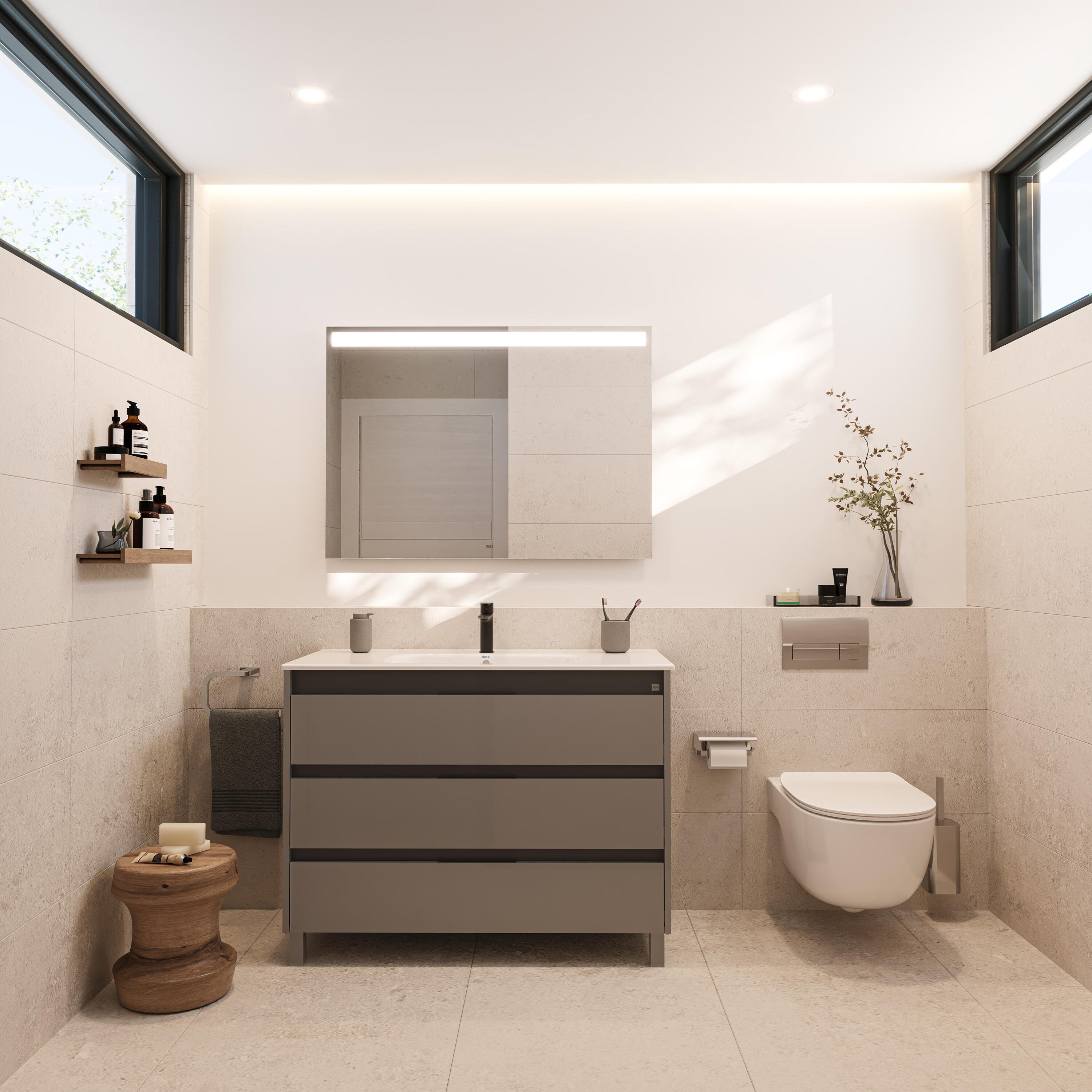 Mueble de baño con lavabo Alpine ROCA gris 100x45 cm