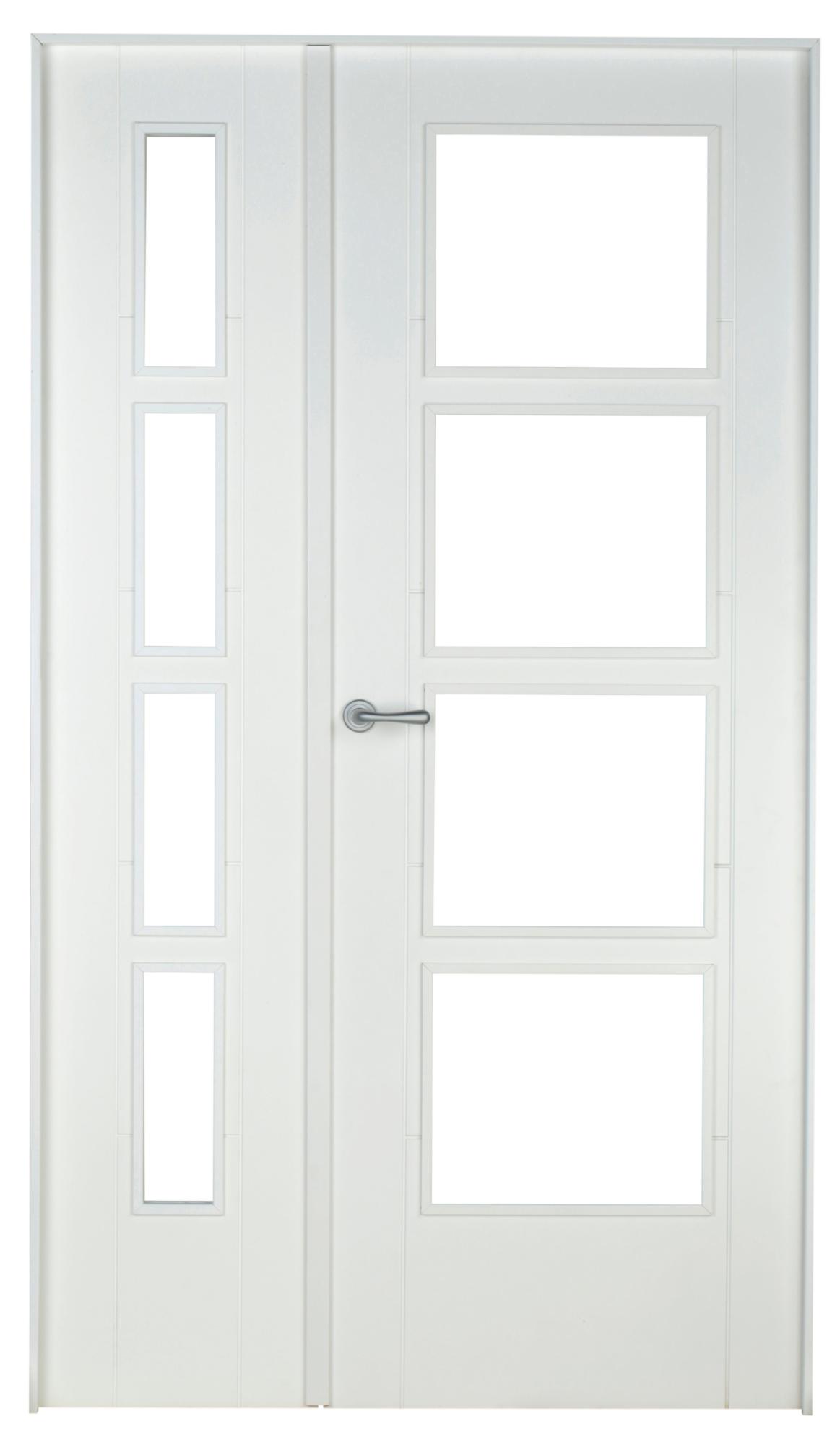 Conjunto de puerta doble cristal noruega blanco 115cm (42 5+72 5) dcha + tapetas de la marca Sin marca