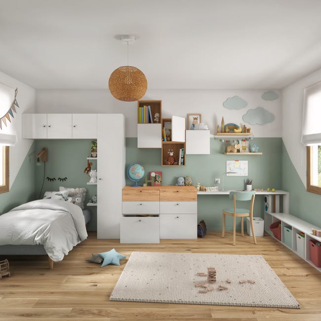 Composición dormitorio infantil SPACEO HOME blanco / roble