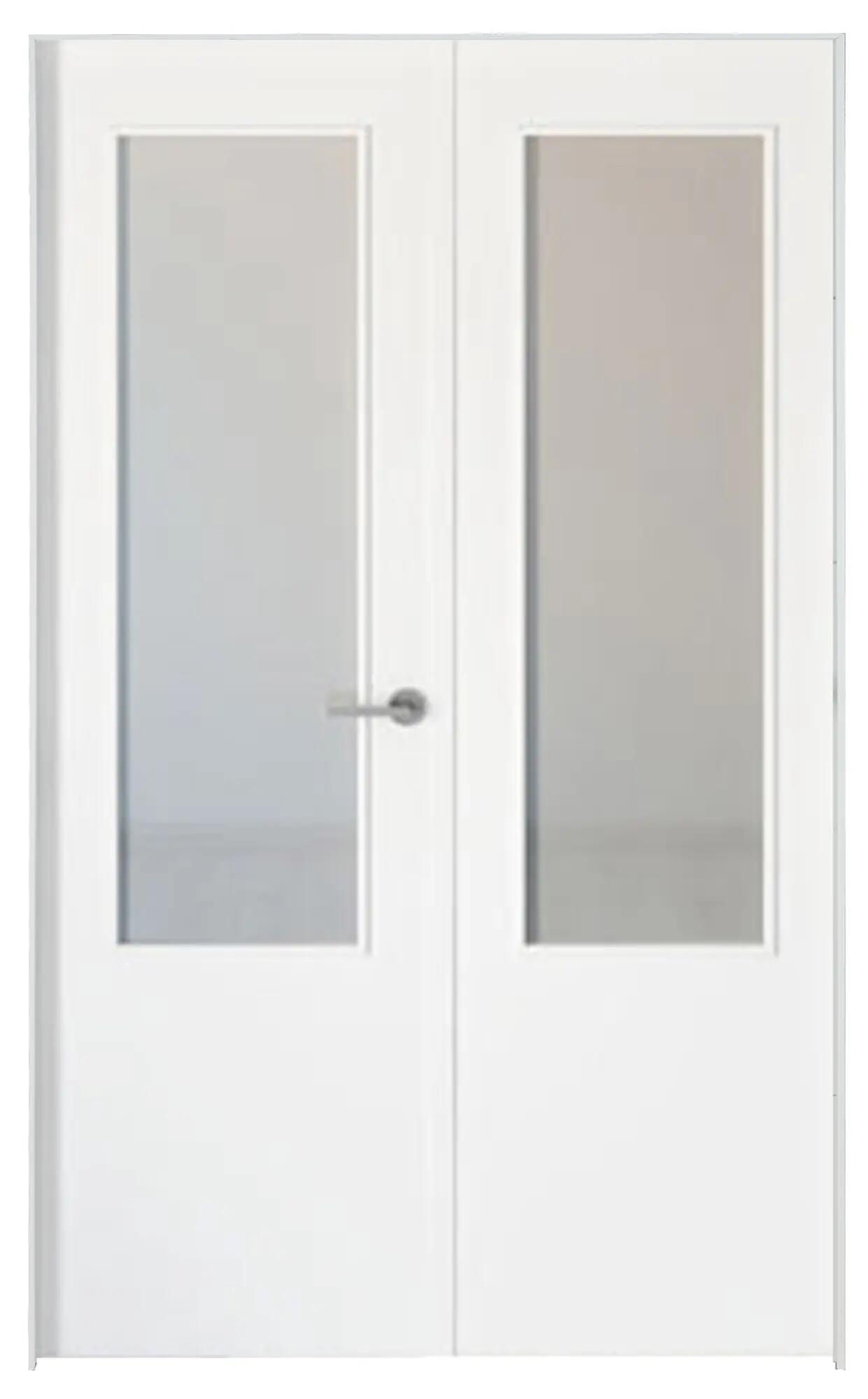 Conjunto puerta doble cristal bari blanca de 125 cm (62,5 + 62,5) izq + tapetas