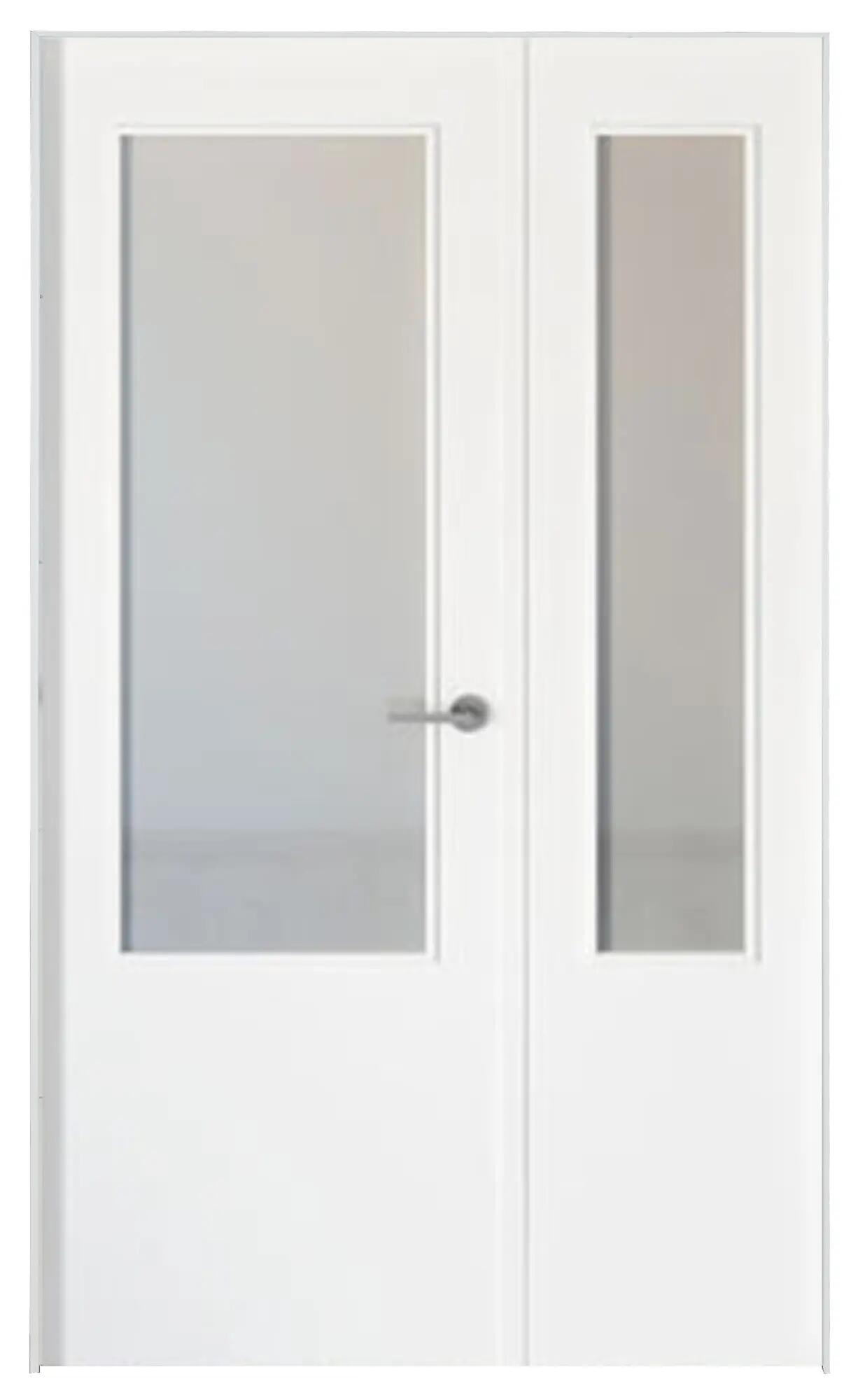 Conjunto puerta doble cristal bari blanca de 115 cm (72,5 + 42,5) izq + tapetas