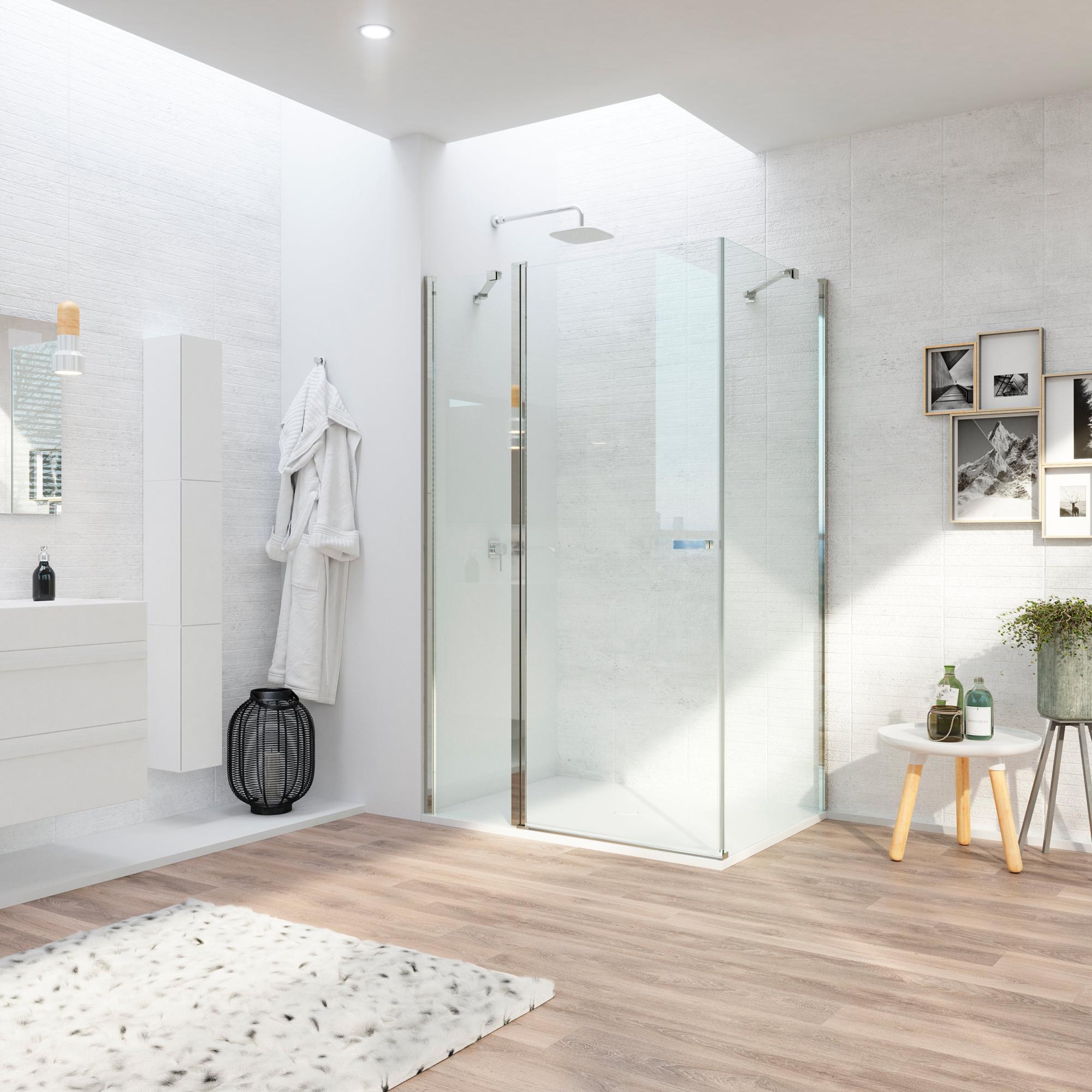 Mampara abatible open transparente perfil cromado 6mm (87-89/67-69)x195cm de la marca GLASSINOX Mampara abatible open transparente perfil cromado 6mm (87-89/67-69)x195cm de la marca GLASSINOX