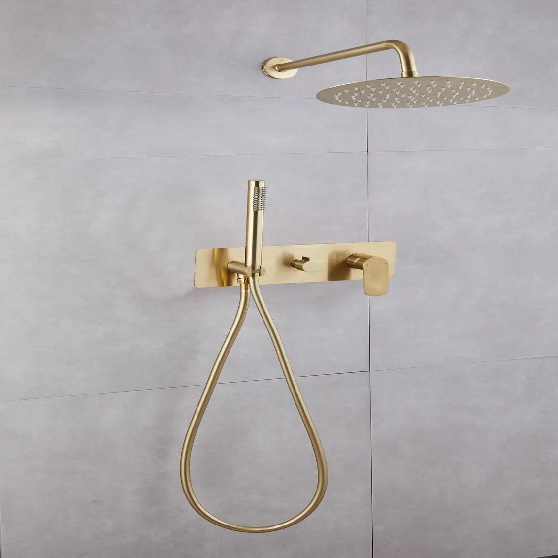 Comprar Conjunto de ducha empotrado termostatico dorado cepillado online