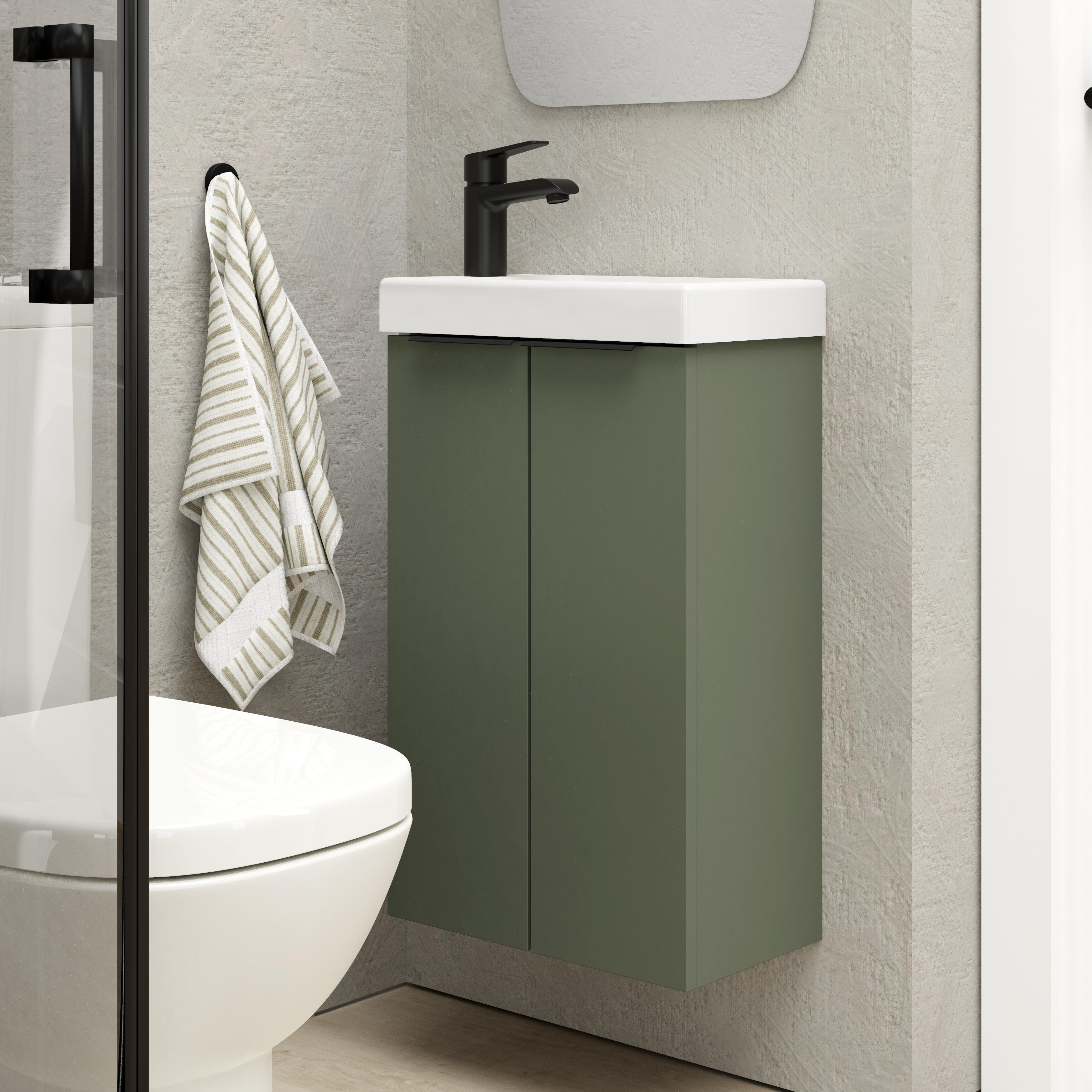 Pack de mueble de baño con lavabo espacio xs verde mate 40x22 cm