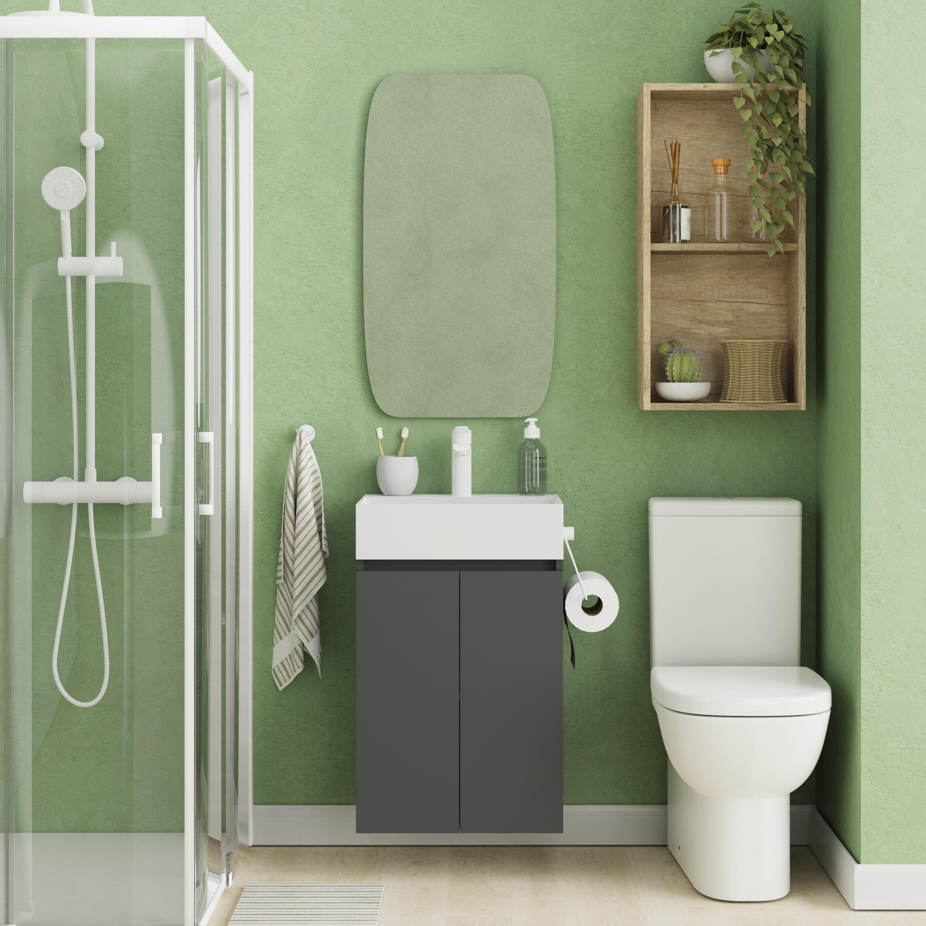 Baño Gris con Cuadro  Bathroom interior, Bathroom design, Bathroom  inspiration