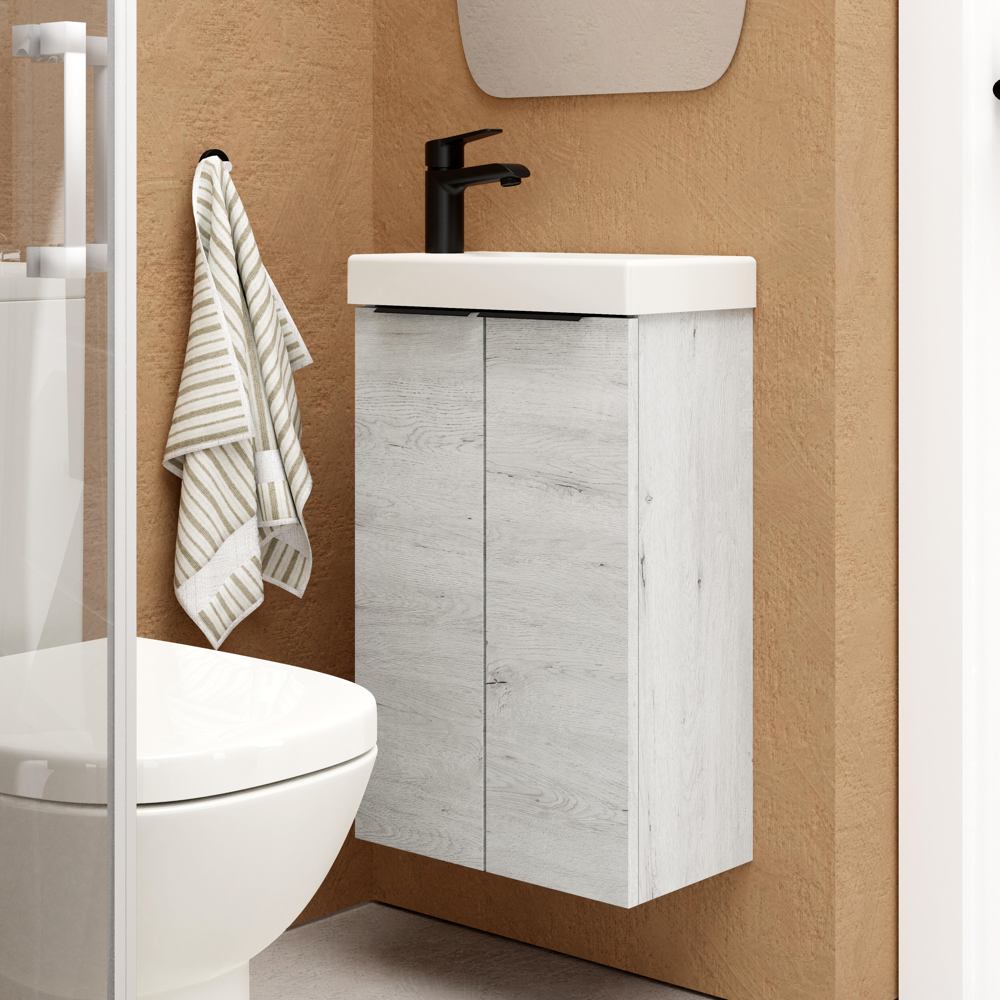 Pack de mueble de baño con lavabo espacio xs roble gris mate 40x22 cm