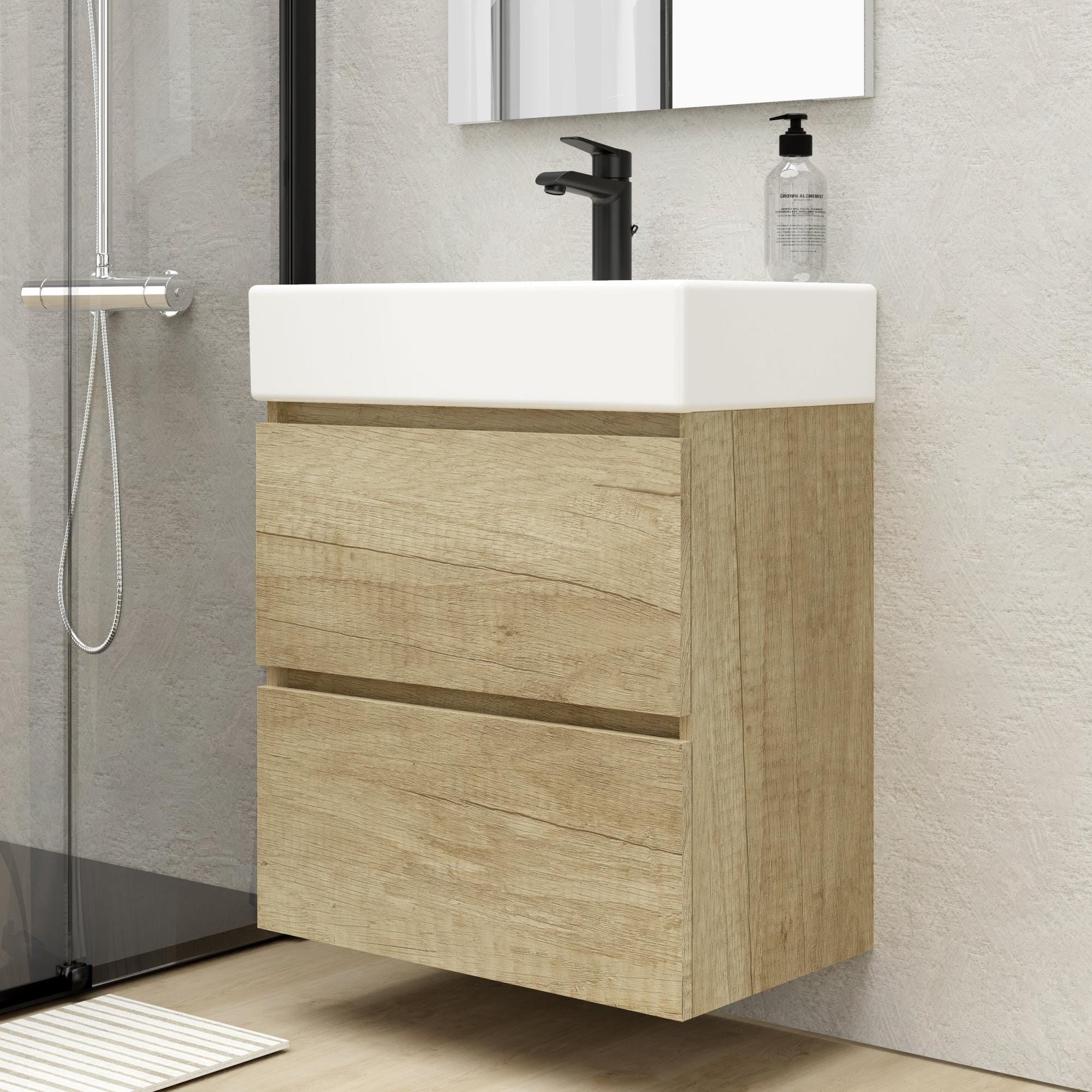 Mueble de baño con lavabo Espacio L olmo mate 60x35 cm | Leroy Merlin
