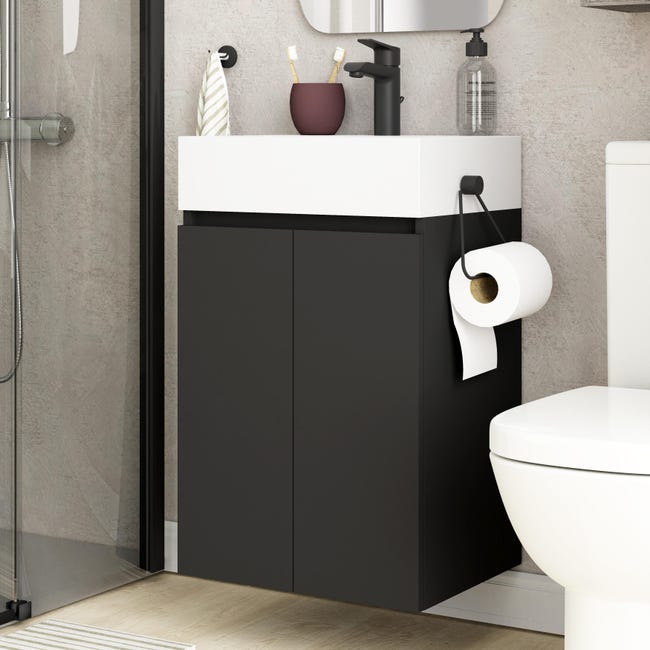 vencimiento almacenamiento en cualquier momento Mueble de baño con lavabo Espacio M negro 45x35 cm | Leroy Merlin