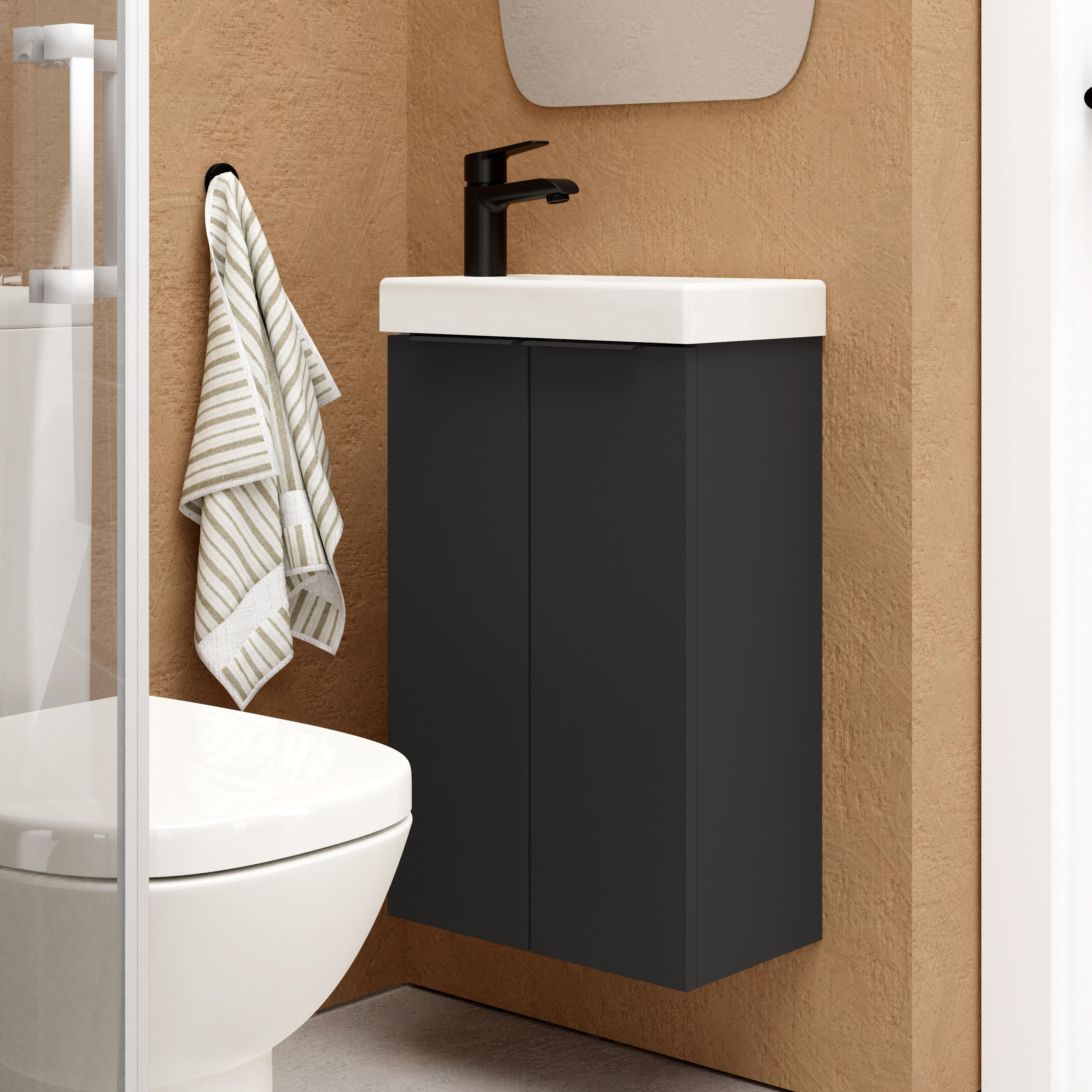 Mueble de baño con lavabo espacio xs negro 40x22 cm