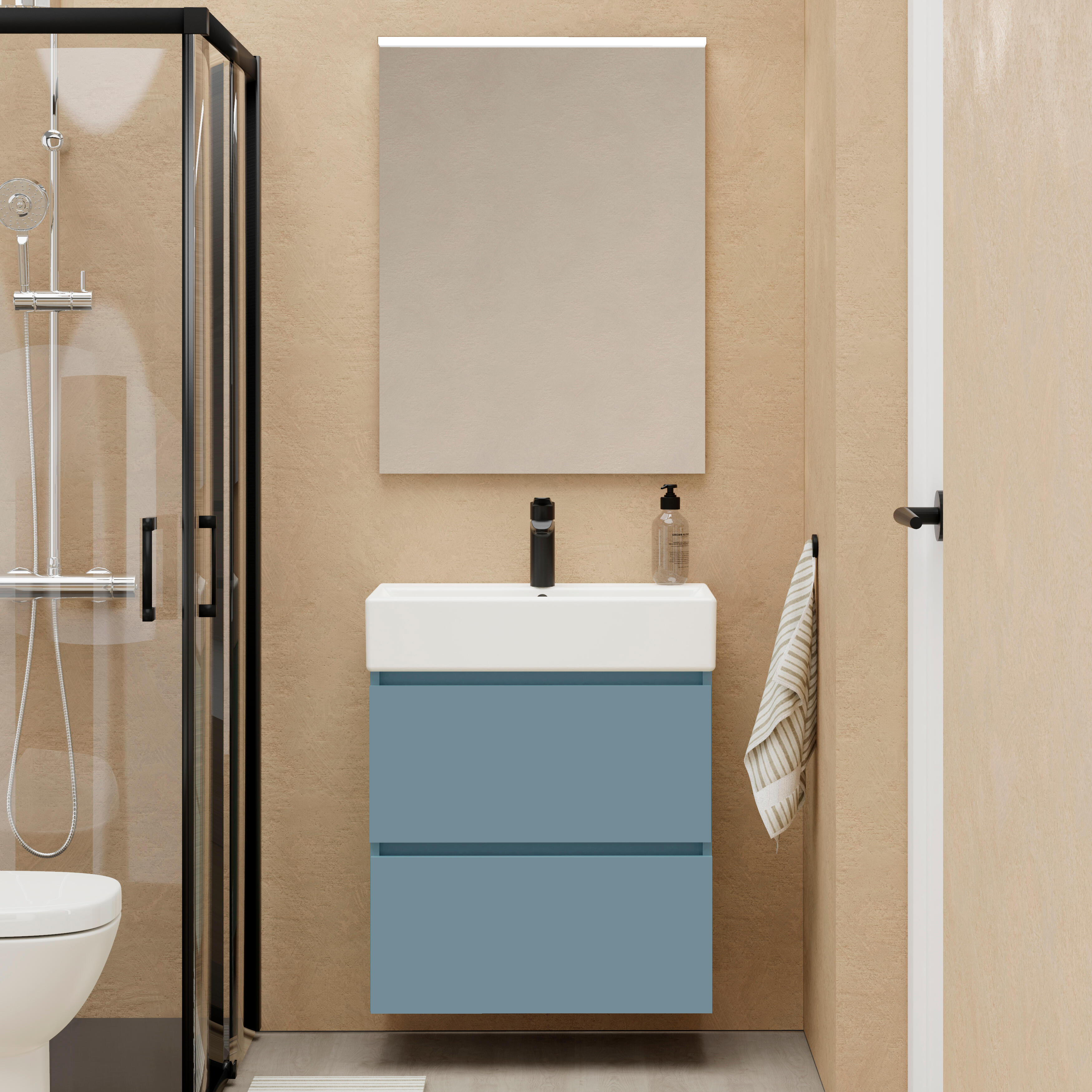 Pack de mueble de baño con lavabo espacio l azul claro mate 60x35 cm