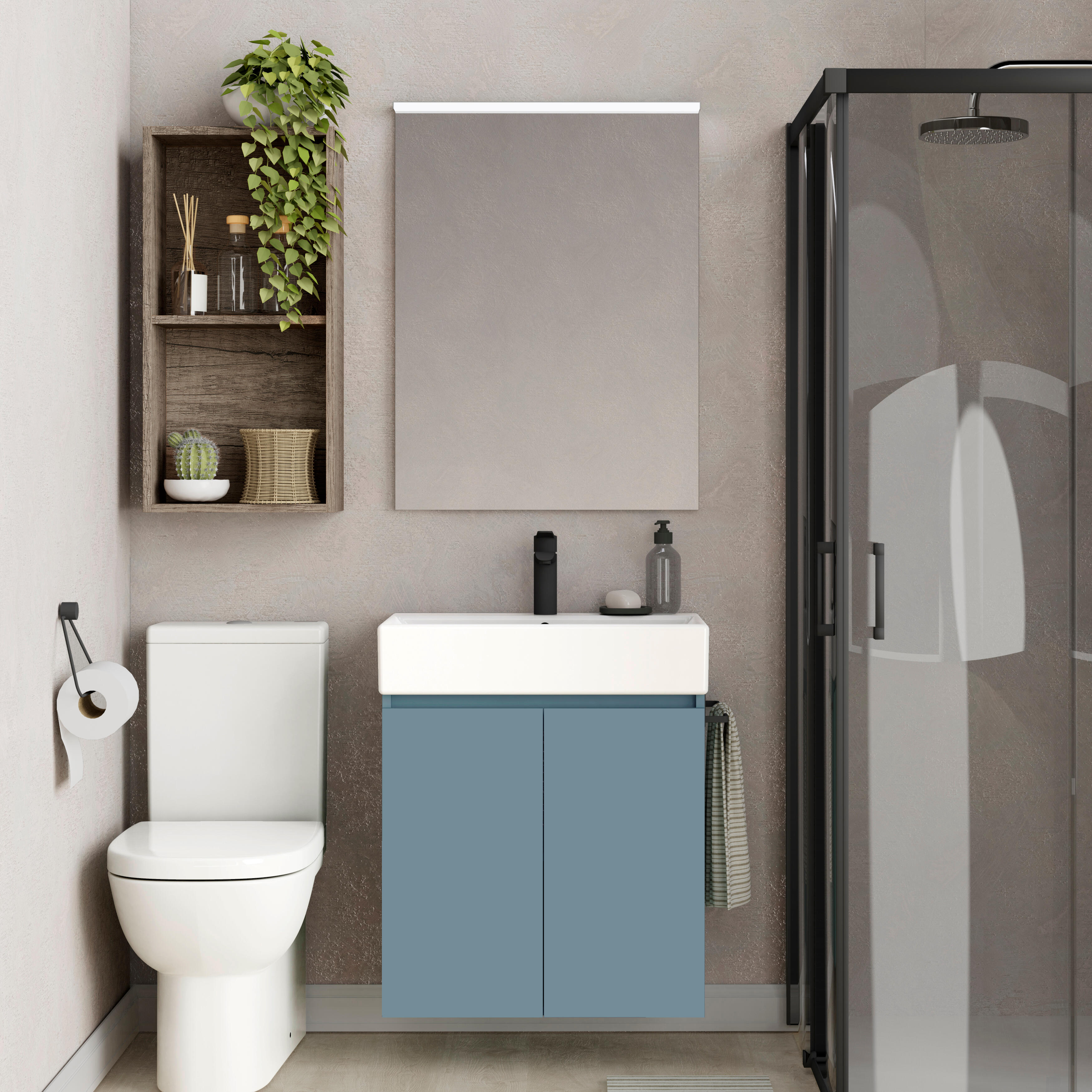 Pack de mueble de baño con lavabo espacio l azul claro mate 60x35 cm