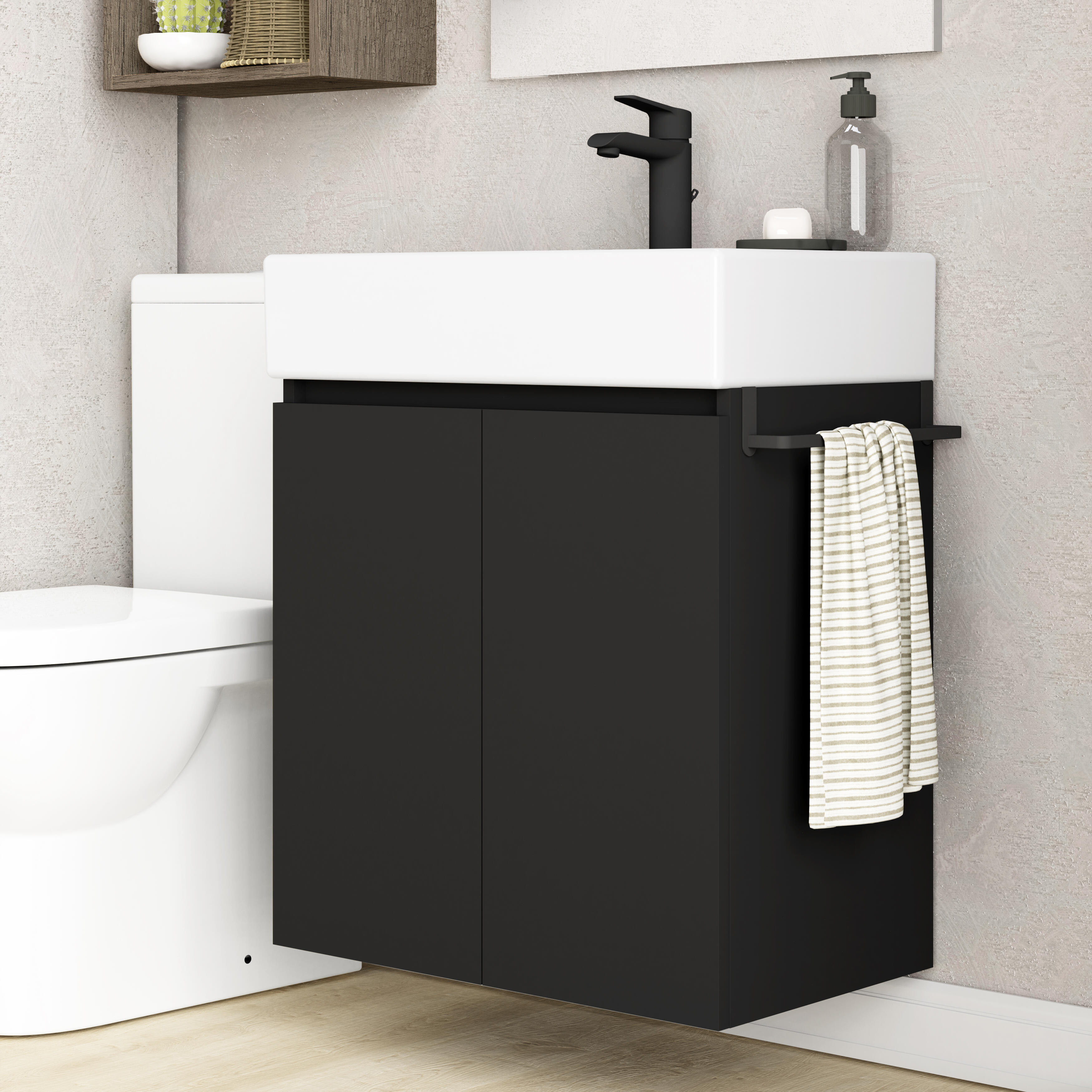 Pack de mueble de baño con lavabo espacio l negro mate 60x35 cm