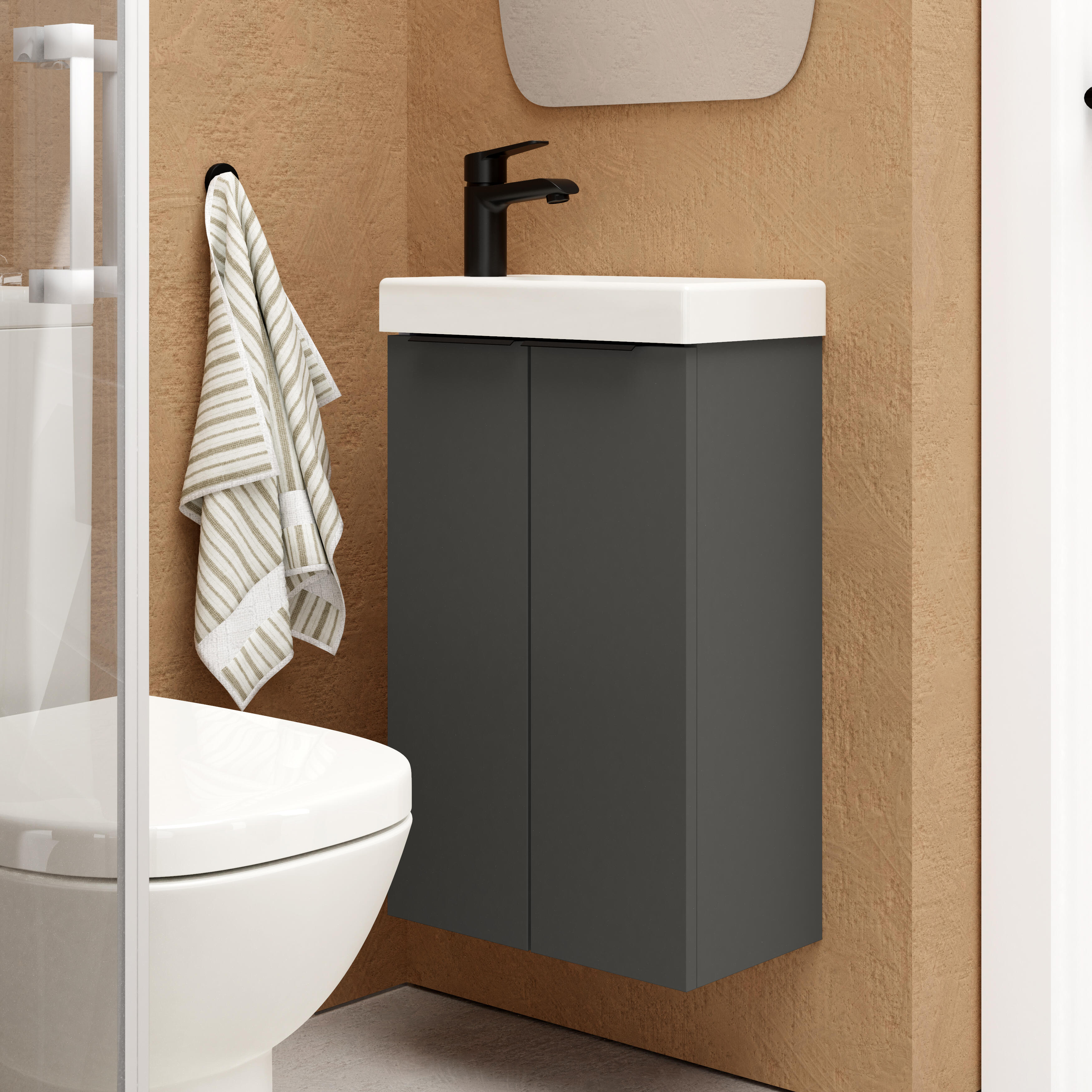 Pack de mueble de baño con lavabo espacio xs gris oscuro mate 40x22 cm