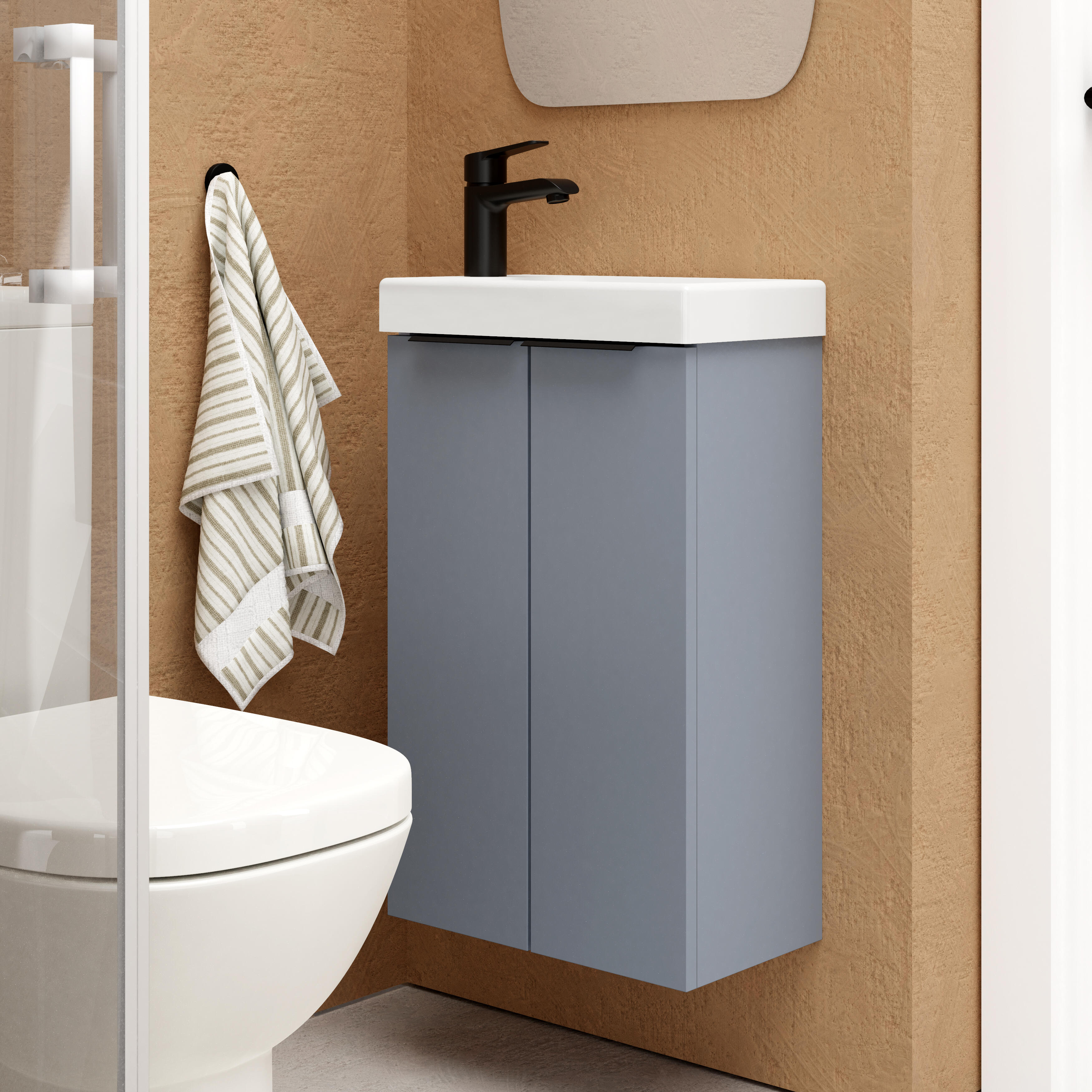 Pack de mueble de baño con lavabo espacio xs azul mate 40x22 cm