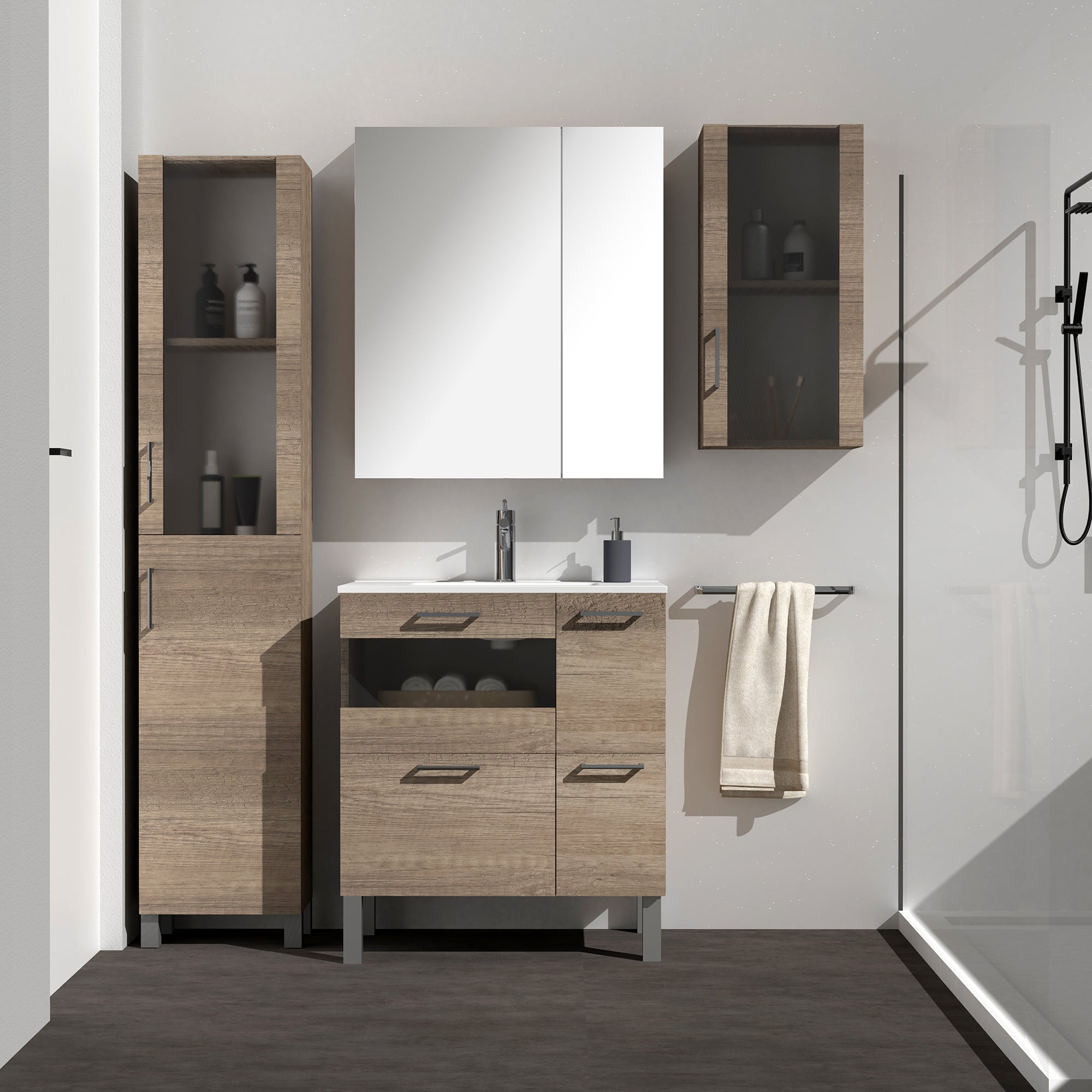 Mueble De Baño Con Lavabo Fox Roble Gris 70x40 Cm Leroy Merlin 4905