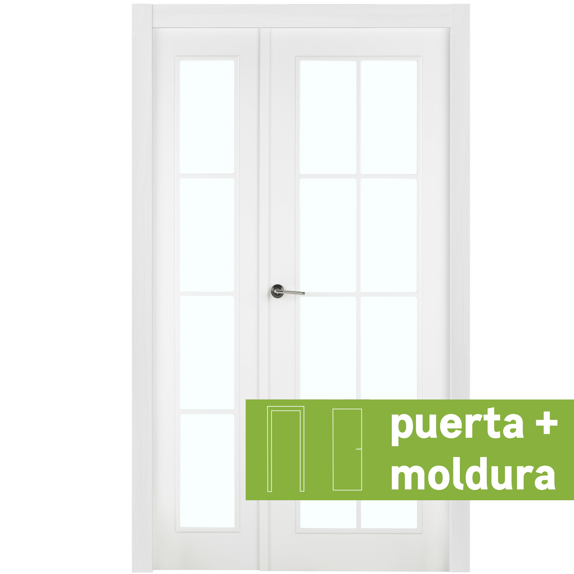 Conjunto puerta doble cristal marsella blanca de 105 cm (62+42) dcha + tapetas