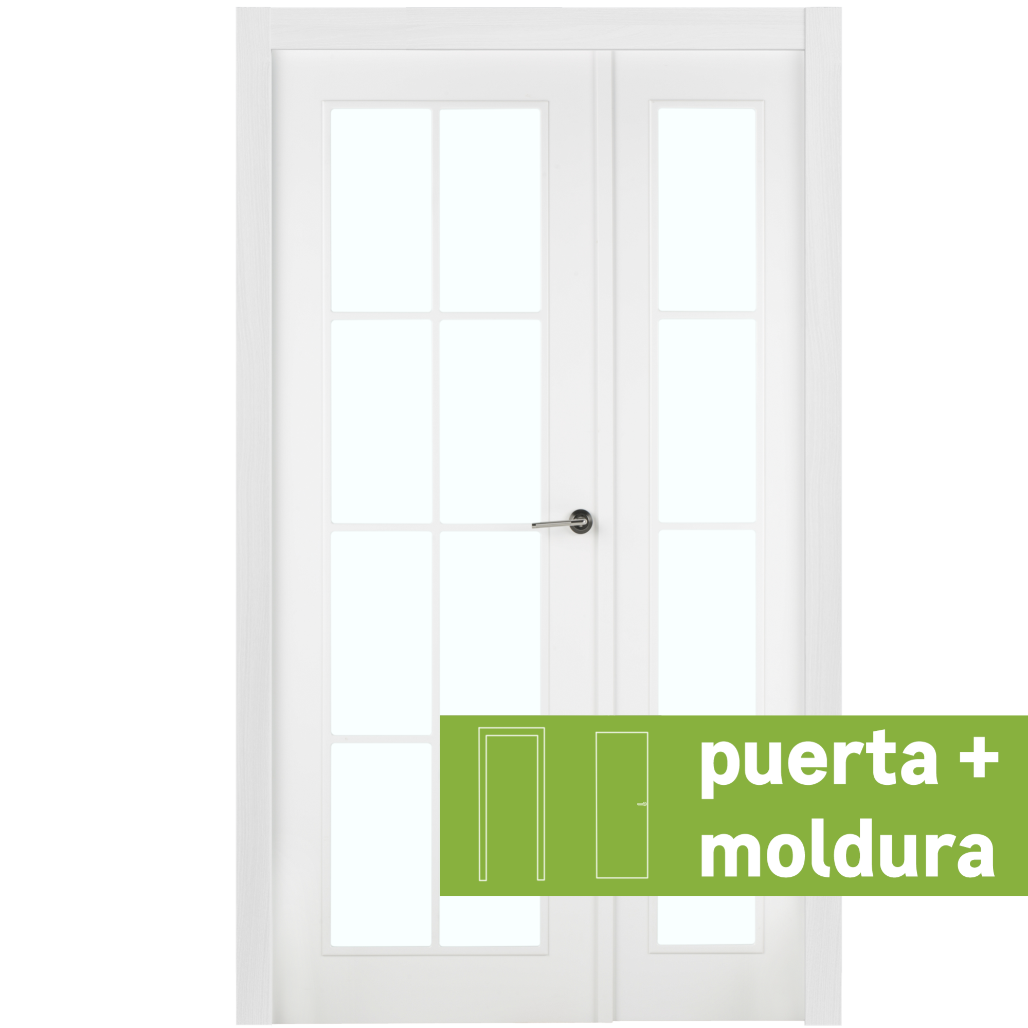 Conjunto puerta doble cristal marsella blanca de 105 cm (62+42) izda + tapetas de la marca Sin marca