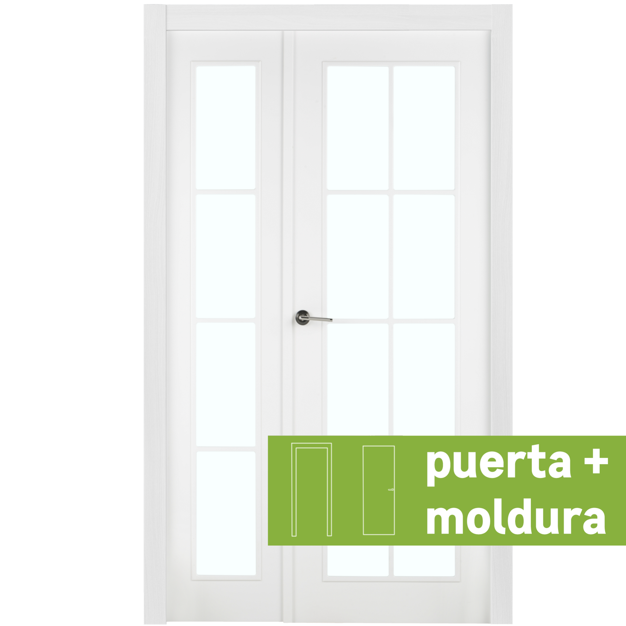 Conjunto puerta doble cristal marsella blanca de 115 cm (72+42) dcha + tapetas de la marca Sin marca Conjunto puerta doble cristal marsella blanca de 115 cm (72+42) dcha + tapetas de la marca Sin marca