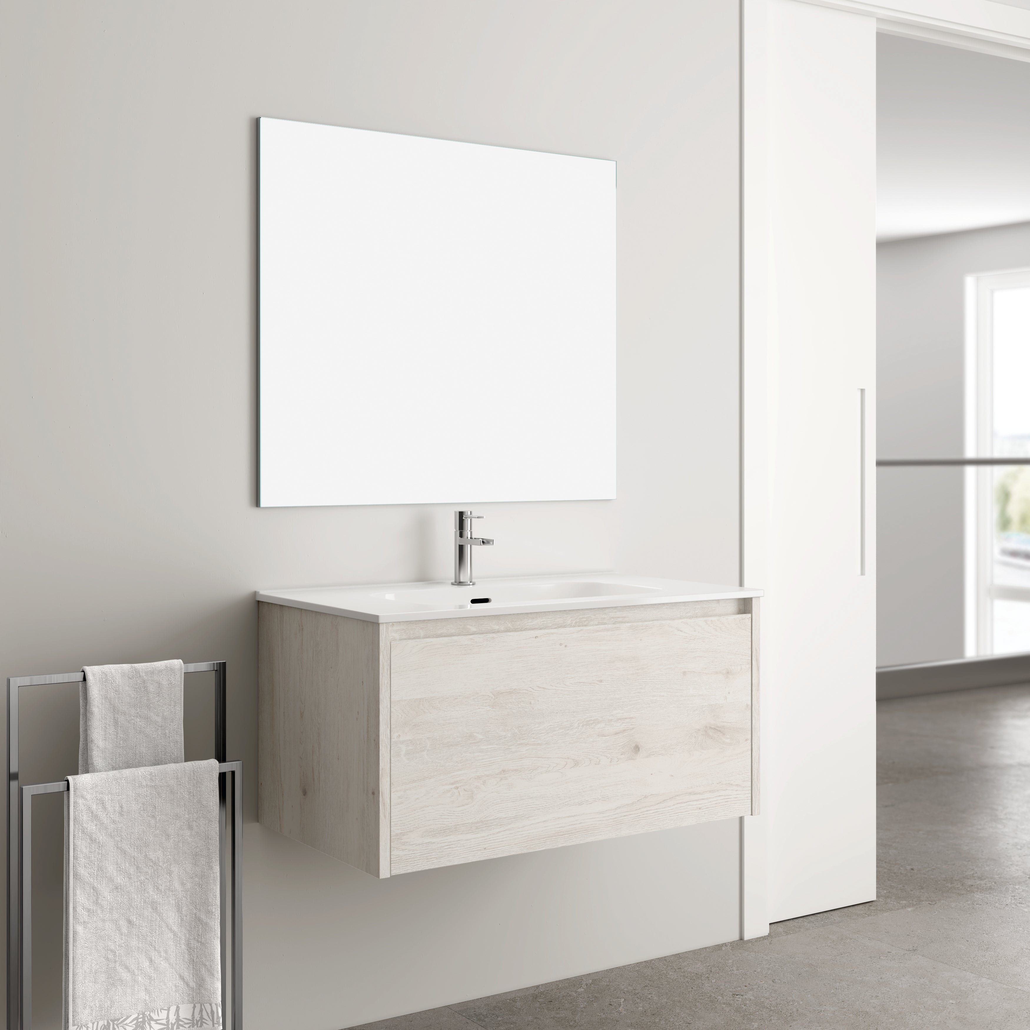 Mueble de baño con lavabo moon roble blanqueado 80x45 cm