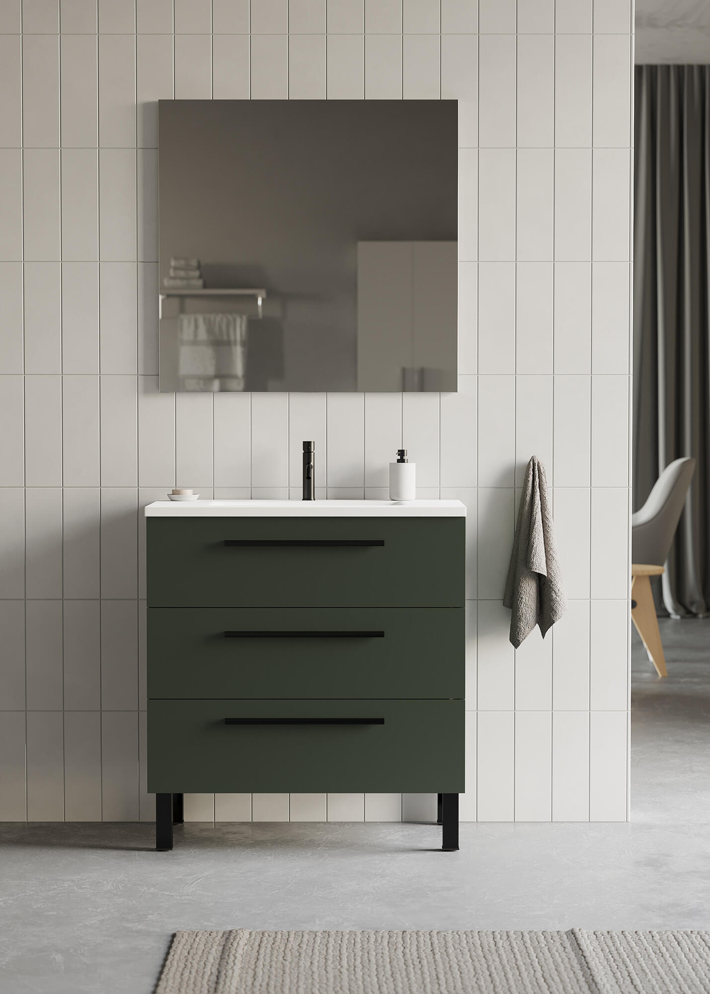 Mueble de baño con lavabo madrid verde 80x45 cm