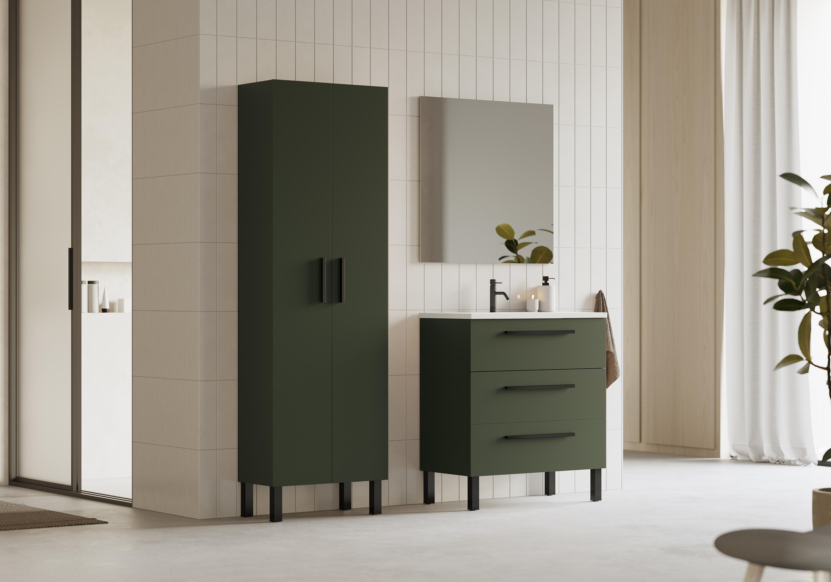 Mueble de baño con lavabo madrid verde 60x40 cm