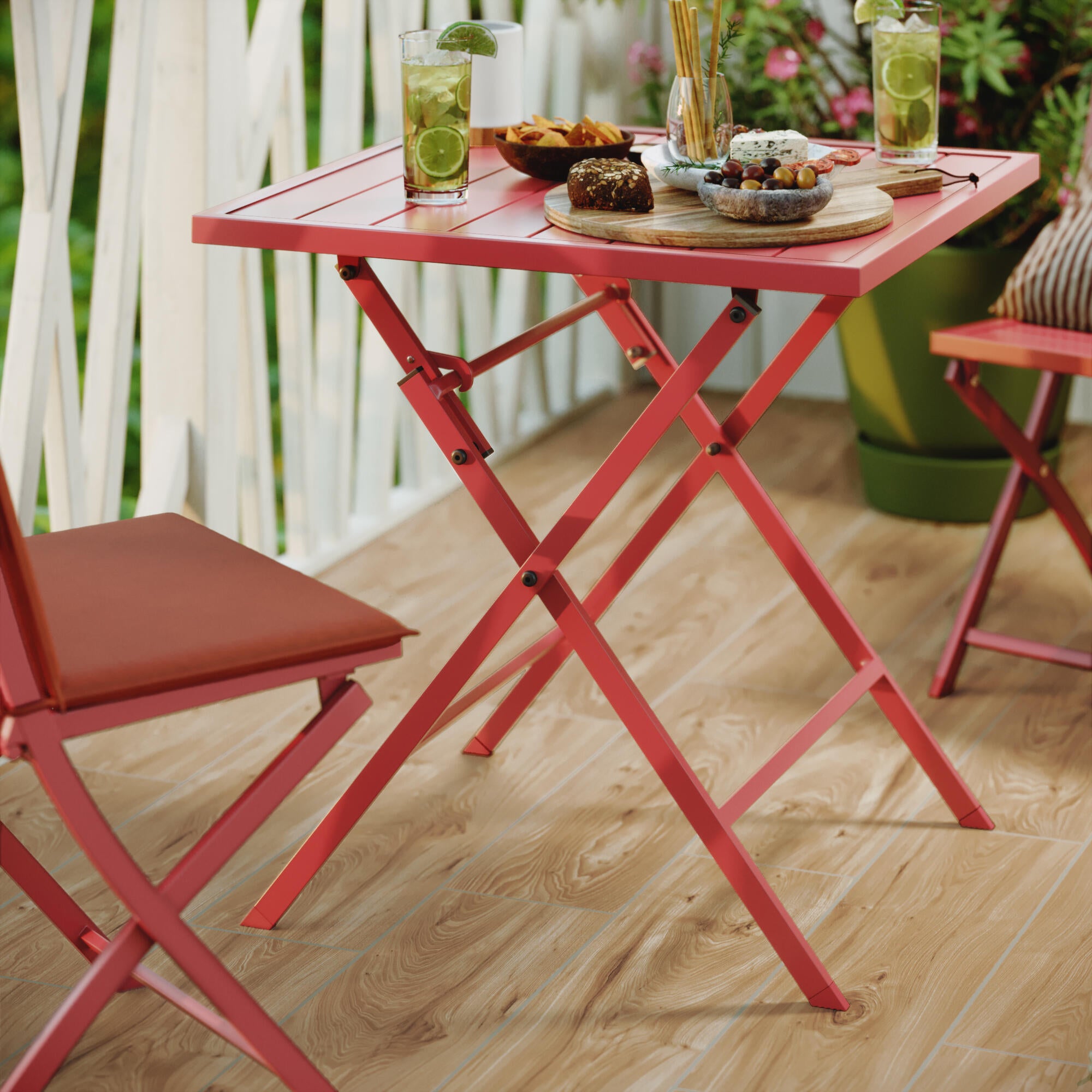 Set 2 sillas de jardín sin brazos naterial xara ii origami de aluminio rojo