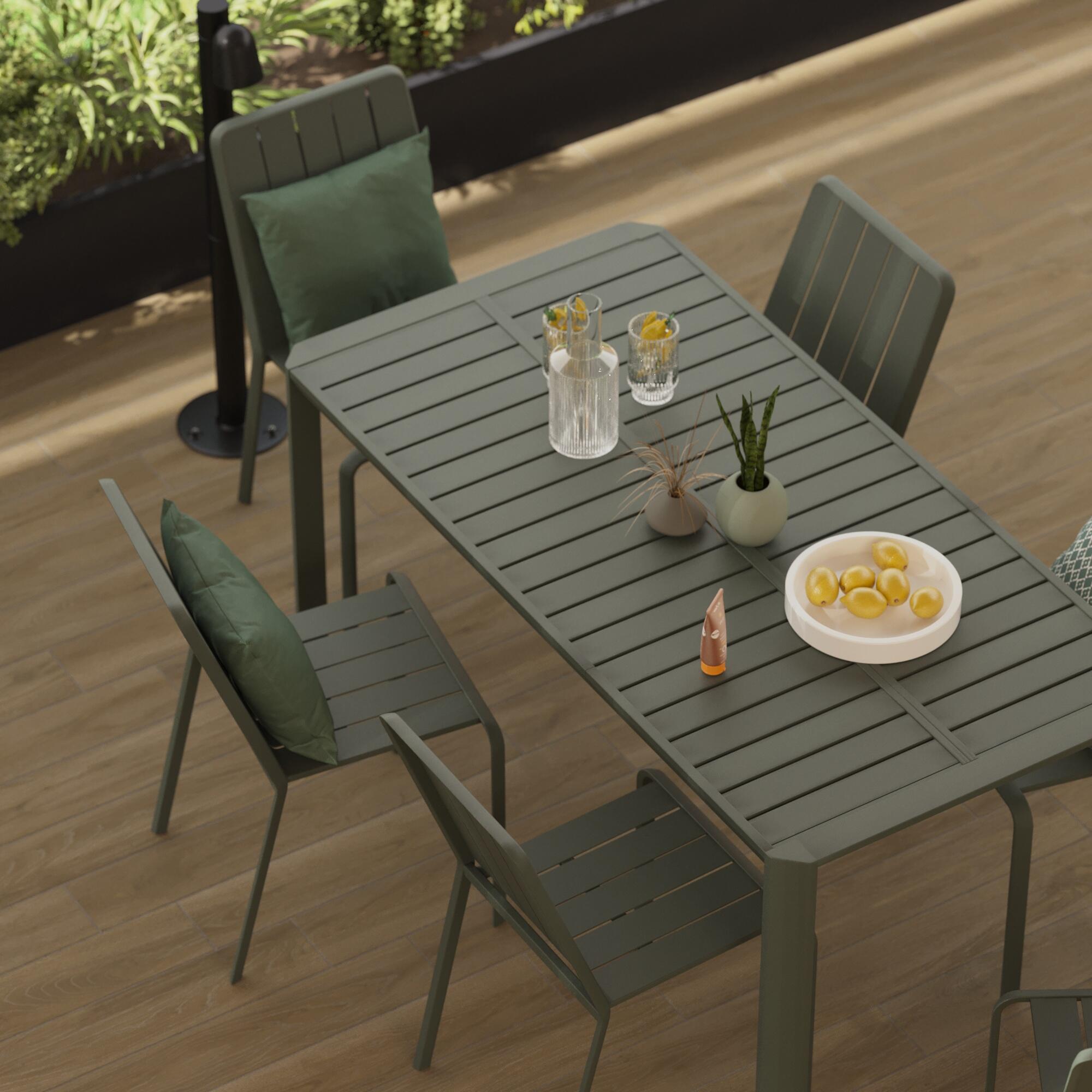 Mesa de jardín extensible naterial idaho de aluminio verde de 110/162x75x82 cm