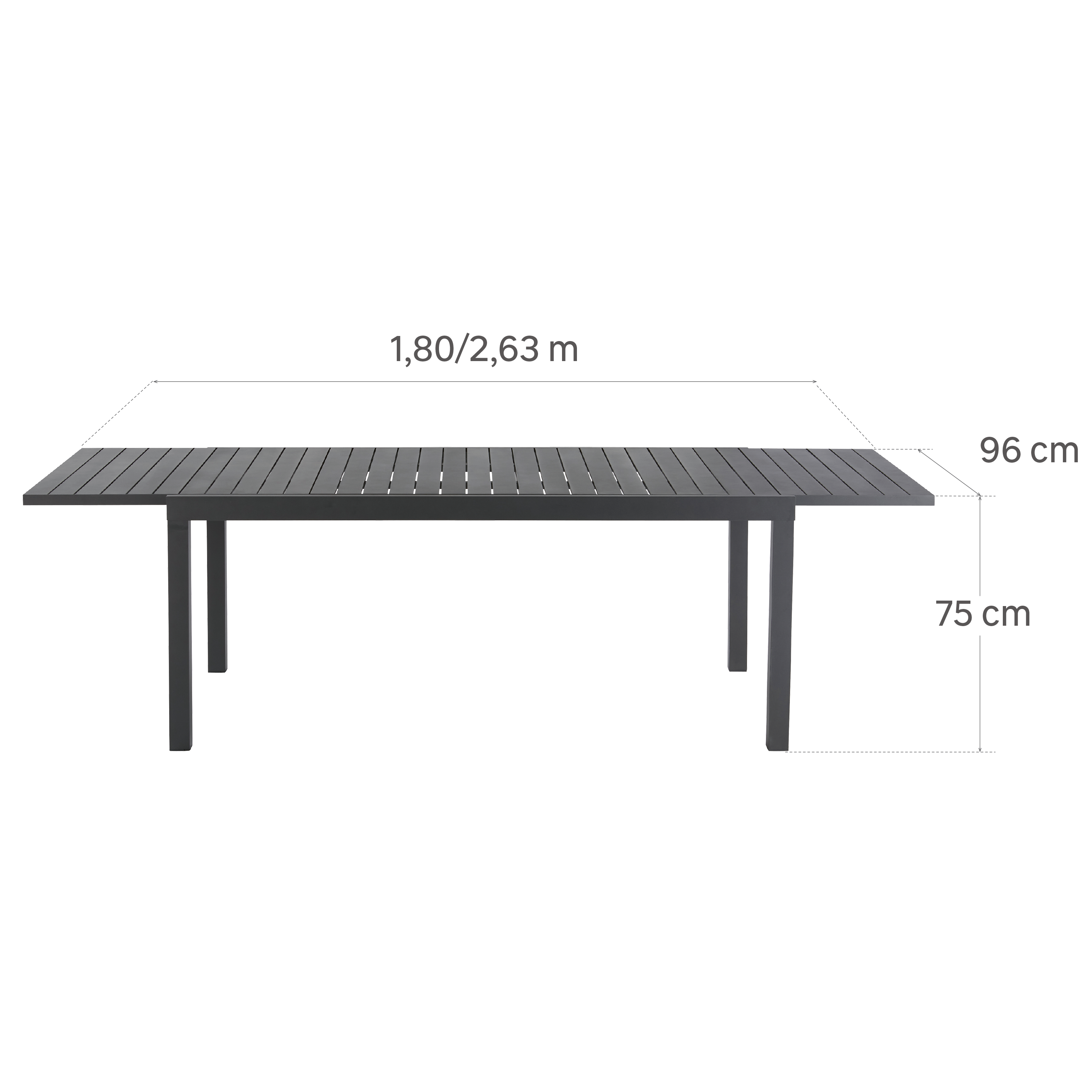 Mesa de jardín extensible de aluminio lyra ii antracita de 180/262x96 cm