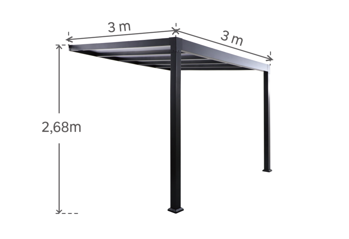 Pérgola de pared de aluminio NATERIAL Borea antracita de 300x300 cm