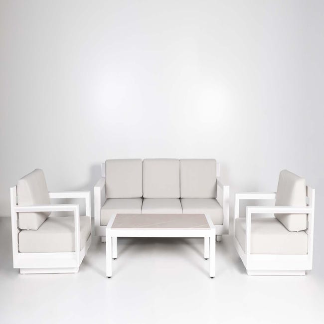Conjunto de muebles de jardín Luca de aluminio blanco para 5 comensales