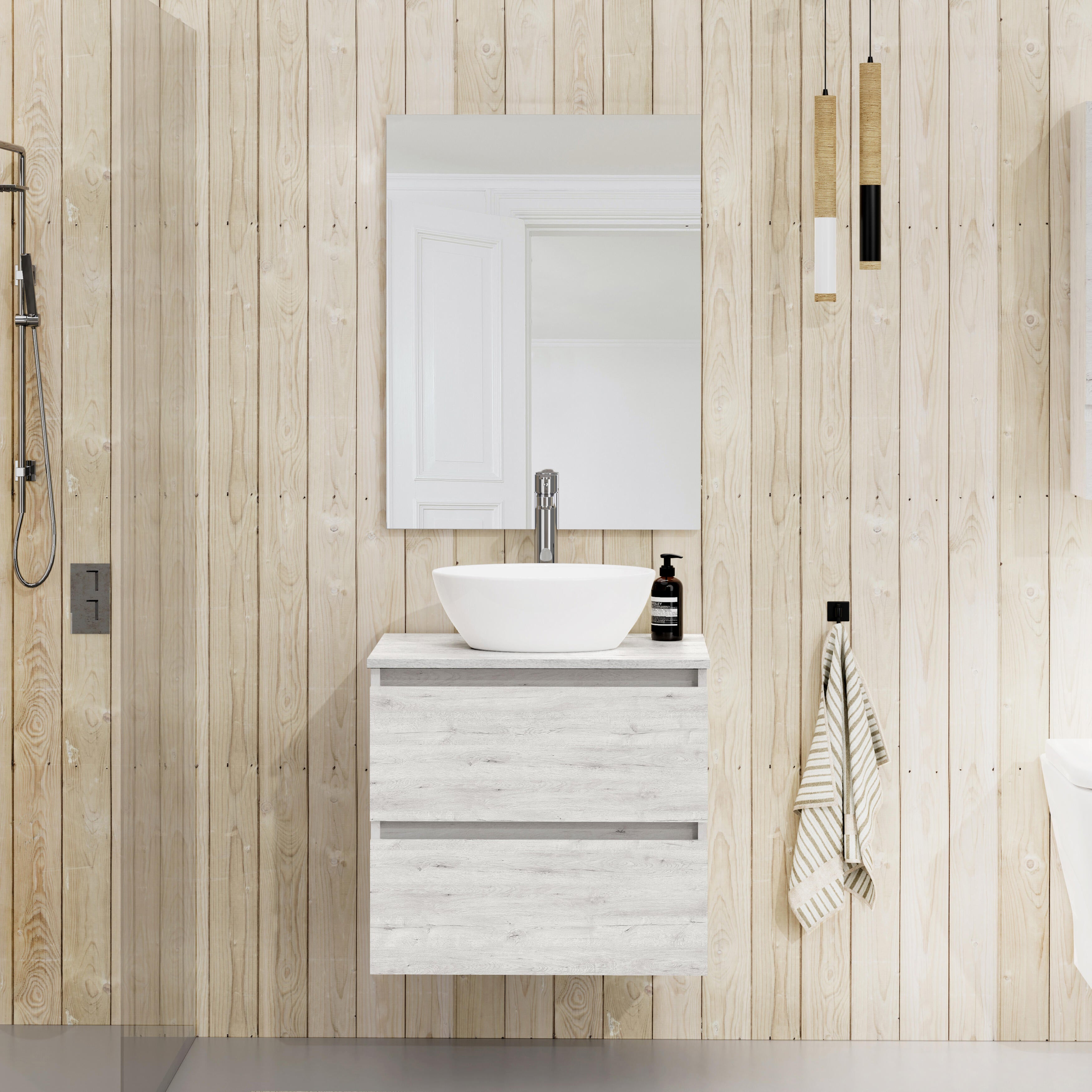 Mueble de baño con lavabo y espejo sand plata 60x45 cm