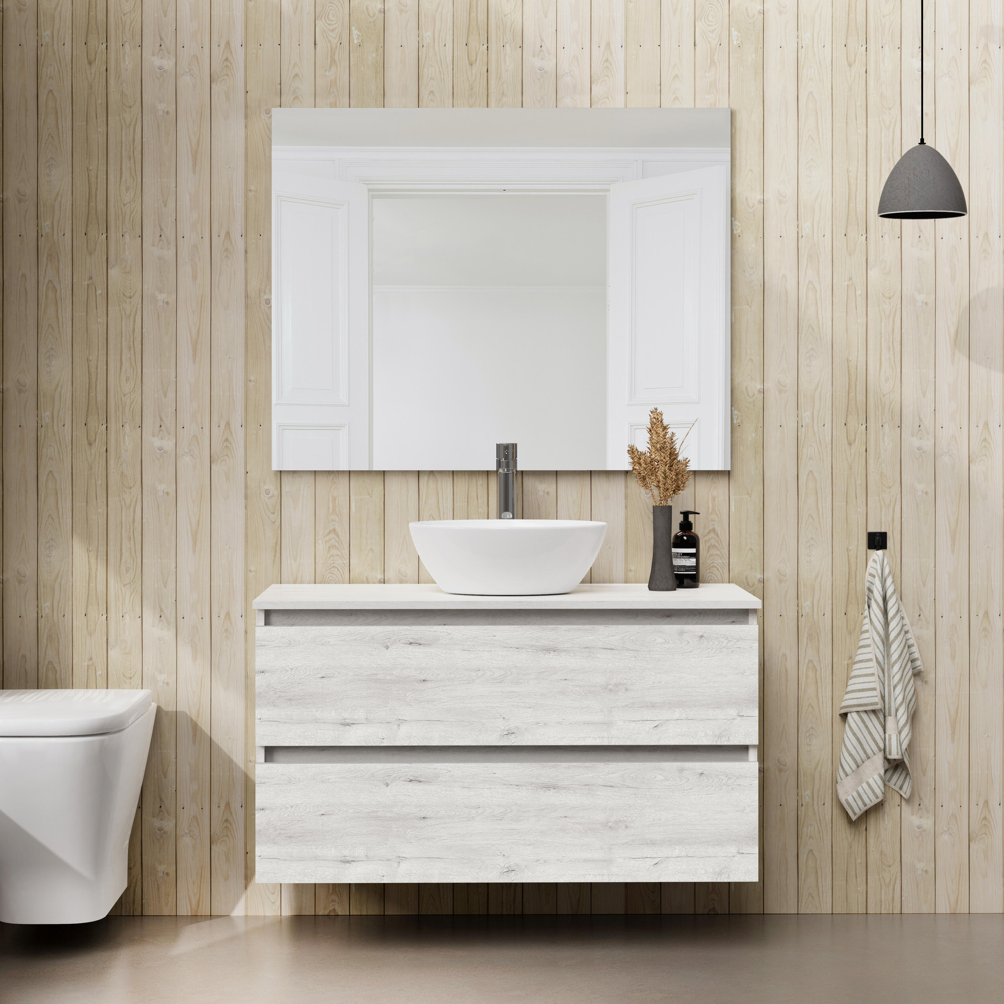 Mueble de baño con lavabo y espejo sand plata 100x45 cm
