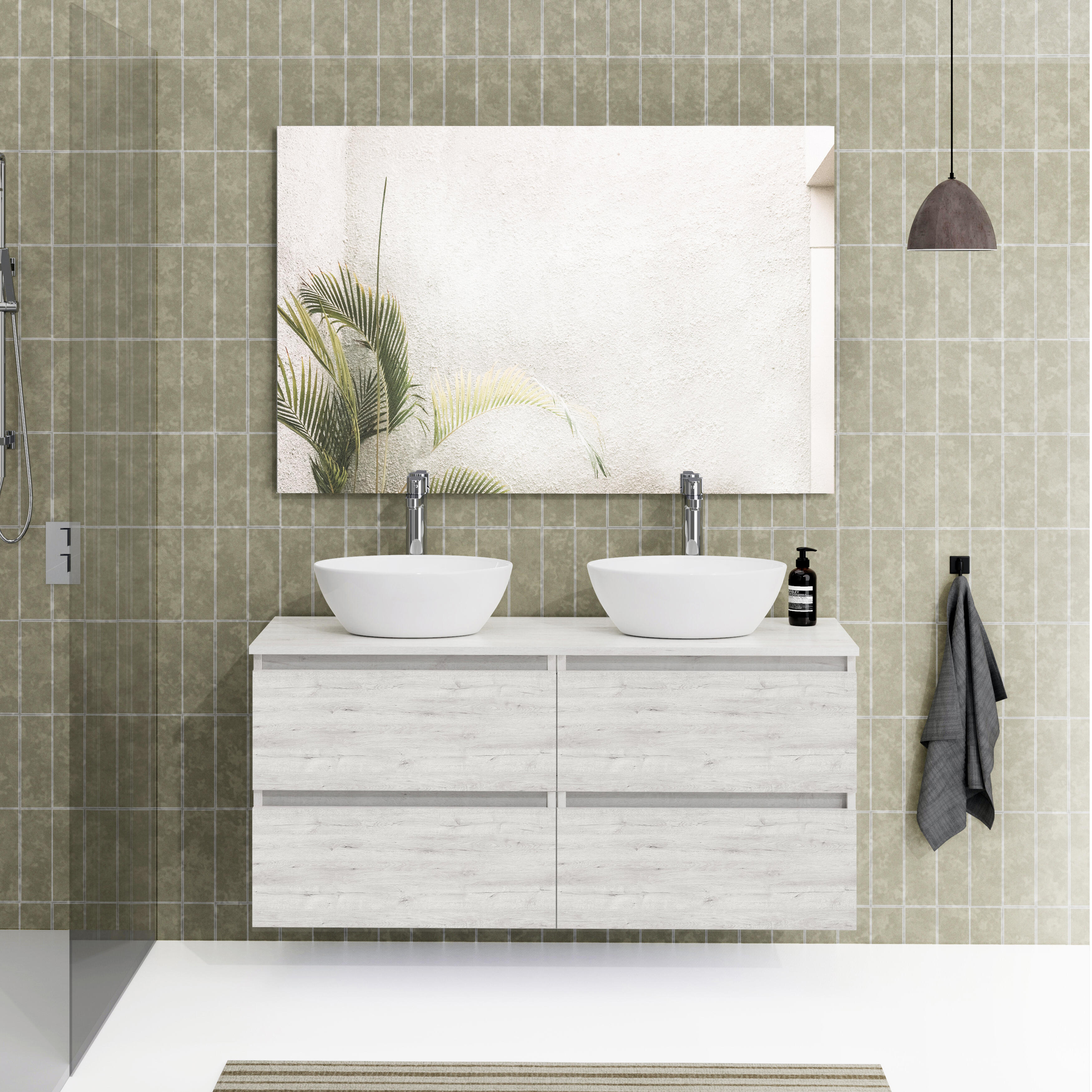 Mueble de baño con lavabo y espejo sand plata 120x45 cm