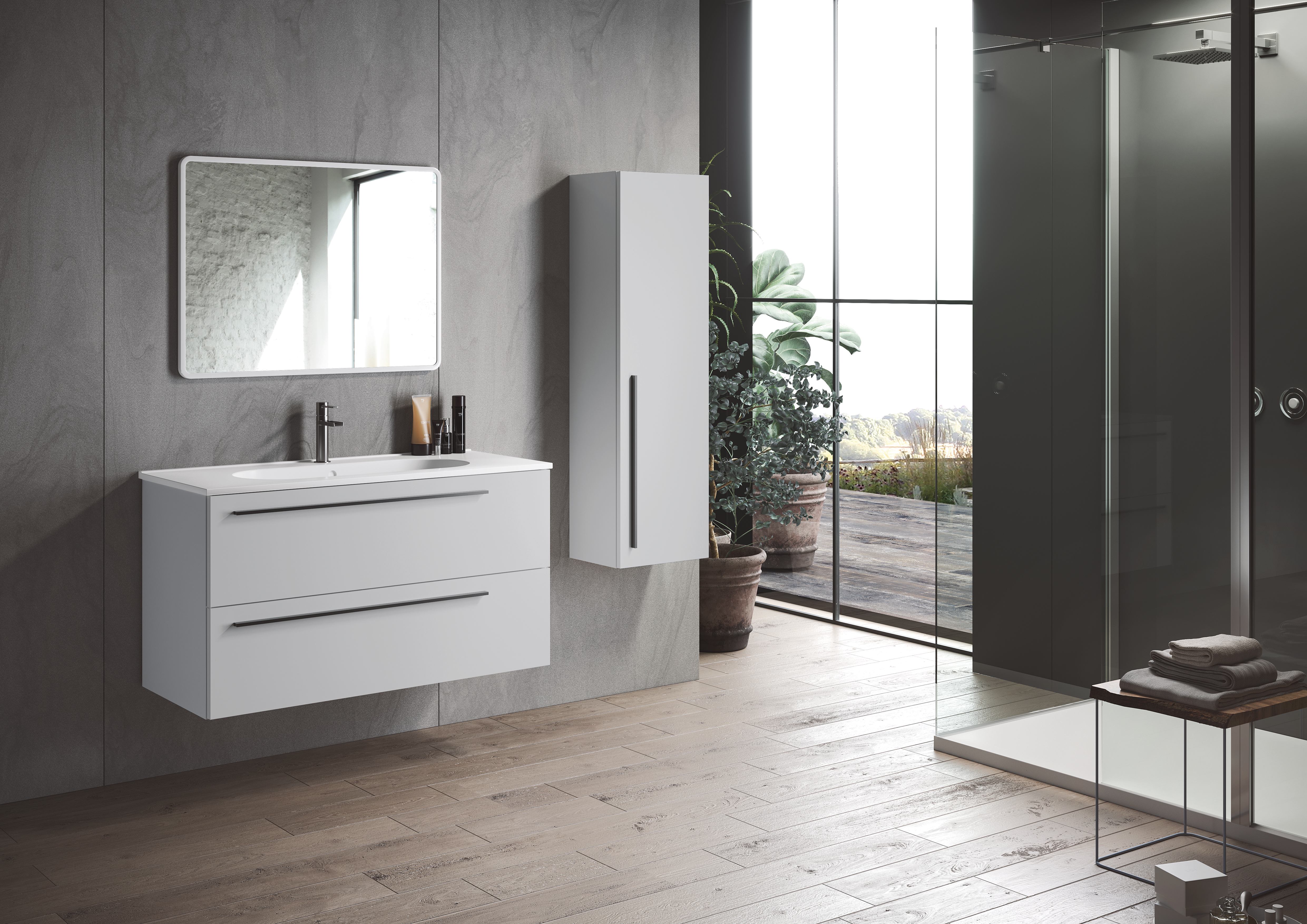 Pack de mueble de baño con lavabo mia gris mate 100x45 cm