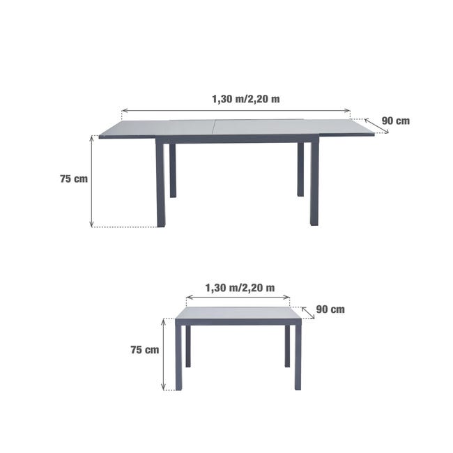 Mesa de jardín extensible de aluminio Naterial Lyra gris 130/220x90 cm | Leroy  Merlin
