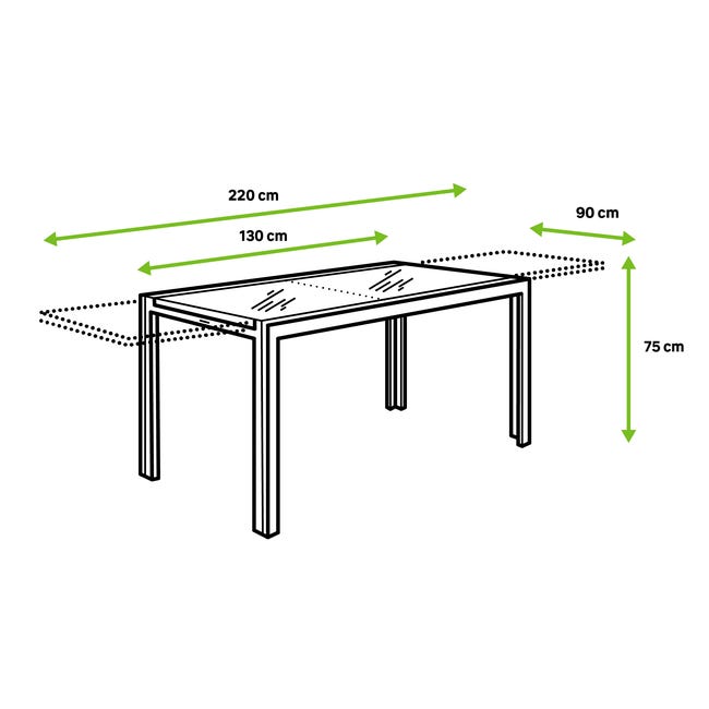 Mesa de jardín extensible aluminio 90 a 180 x 90cm