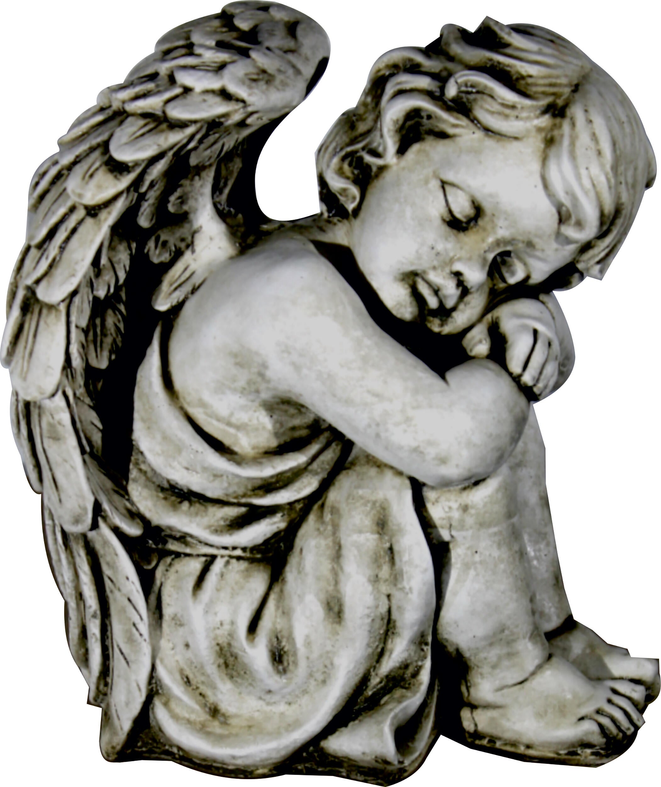 Figura decorativa ángel sentado hacia la derecha de 36 cm ceniza